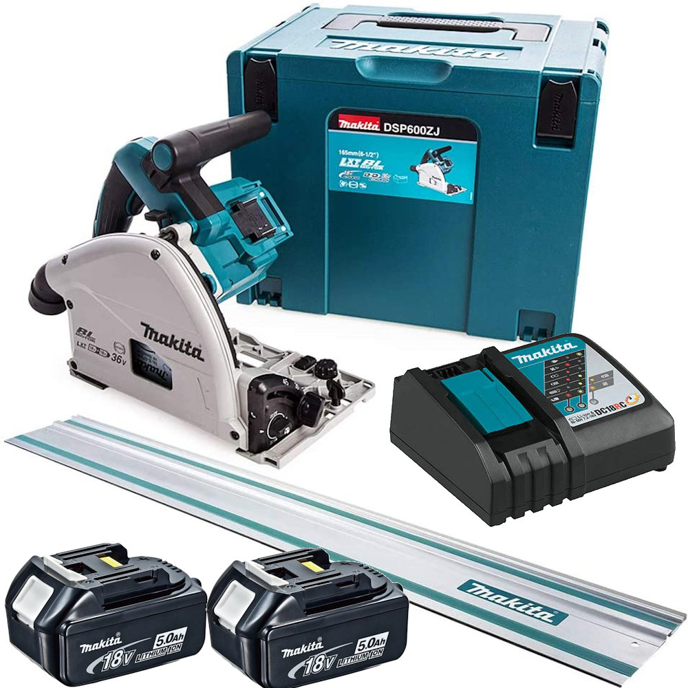 Makita 18V+18V Cordless Brushless Plunge Saw DSP600J 165mm 5.0Ah Kit - Power Tool Services