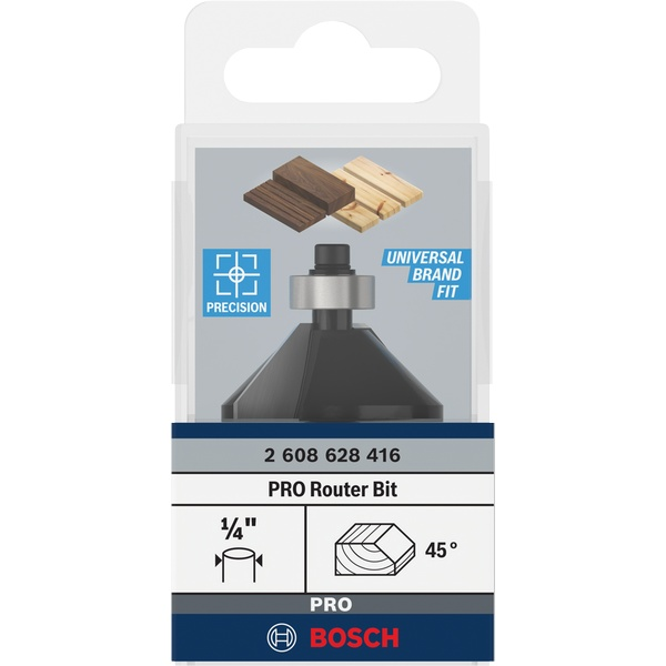 Bosch PRO Router Bit Chamfer, 45°, Shank 1/4″ 2608628416 1 - Power Tool Services