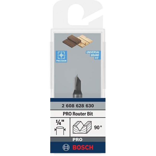 Bosch PRO Router Bit V-Groove, 90° x Ø 1/4″, Shank 1/4″ 2608628630 1 - Power Tool Services