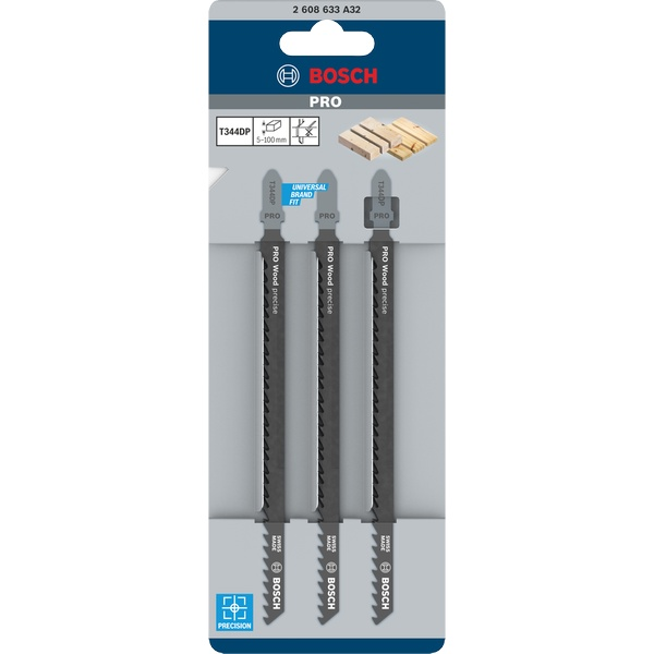Bosch Jigsaw Blades HCS T 344 DP Precision for Wood 3 Pack 2608633A32