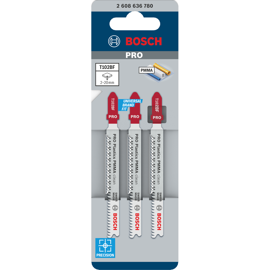 Bosch PRO Jigsaw Blades T 102 BF Clean Cut for PMMA 3 Pack 2608636780 1 - Power Tool Services
