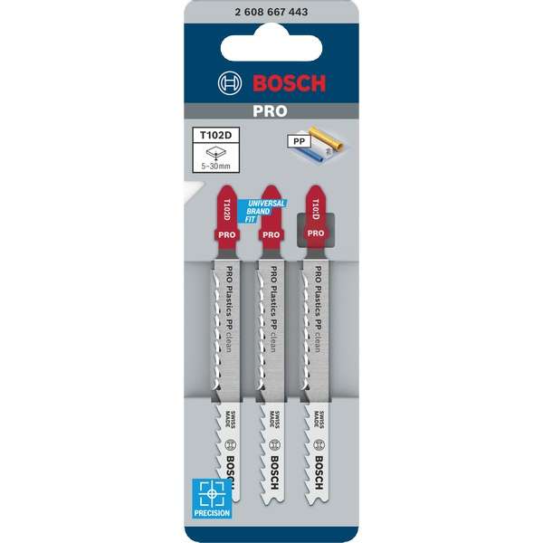 Bosch PRO Plastics PP clean T102D Jigsaw Blade, 100 mm, 3 pcs 2608667443 1 - Power Tool Services