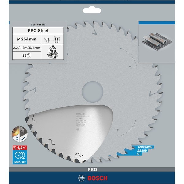 Bosch PRO Steel Circular Saw Blade, Corded, 254 x 2.2 x 25.4 mm, T52 2608844867 1 - Power Tool Services