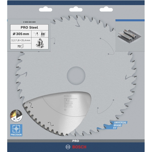 Bosch PRO Steel Circular Saw Blade, Corded, 305 x 2.2 x 25.4 mm, T72 2608844869 1 - Power Tool Services