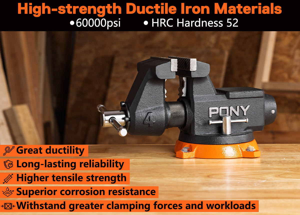 Pony 100mm (4') Pro Heavy-duty Swivel Base Bench Vise