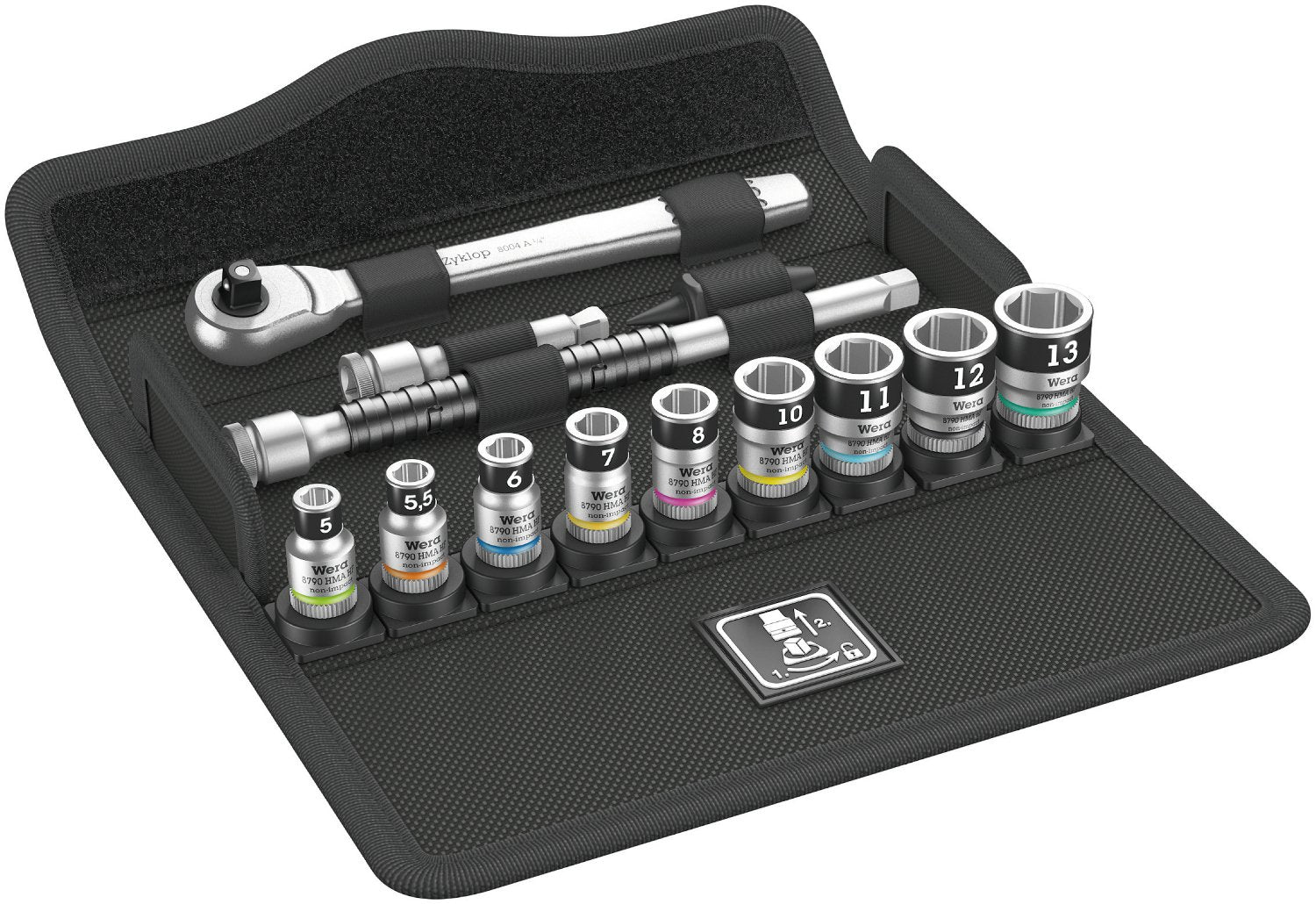 Wera 8100 SA 12 HF Zyklop Metal Ratchet Set with switch lever, 1/4" drive, metric, 13 pieces 1 - Power Tool Services