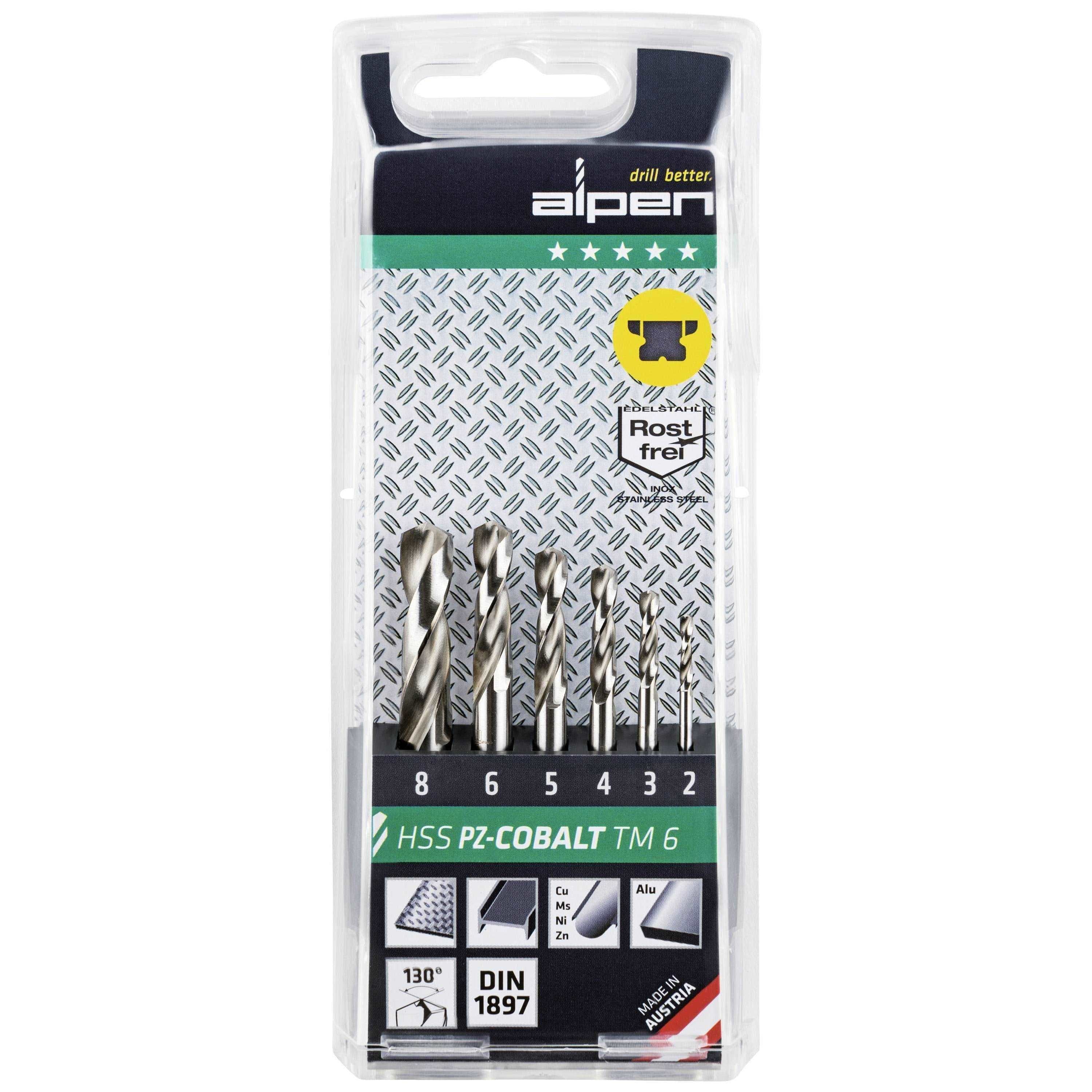 Alpen Cobalt Drill Bit Set 2-8mm Stubby