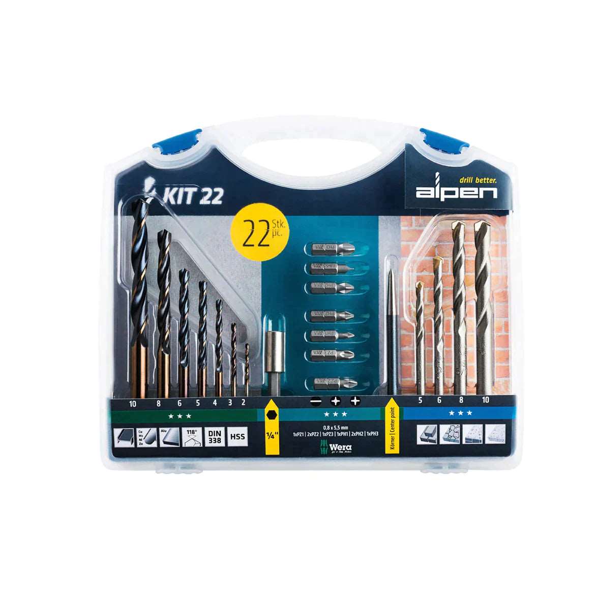 Buy Alpen Drill and Screwdriver Bit Set 22Pc for Steel & Masonary from Power Tool Services - Image 1 | Best Price