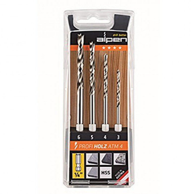 Buy Alpen HSS Dowel Drill Bit Set 1/4" Hex Shank ALP ATM4 from Power Tool Services - Image 1 | Best Price