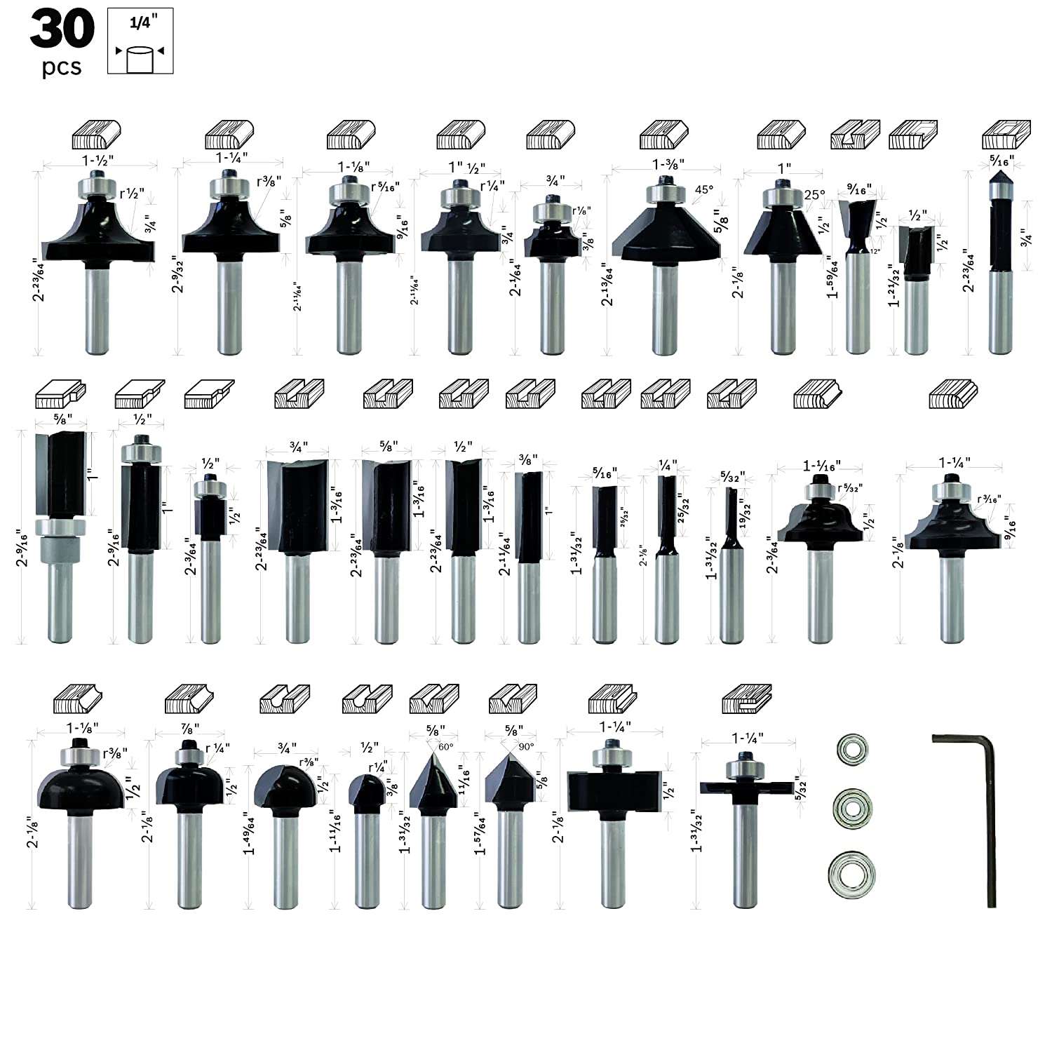 Buy Bosch 1/4" 30 Piece Mixed Router Bit Set 2607017476 from Power Tool Services - Image 2 | Best Price