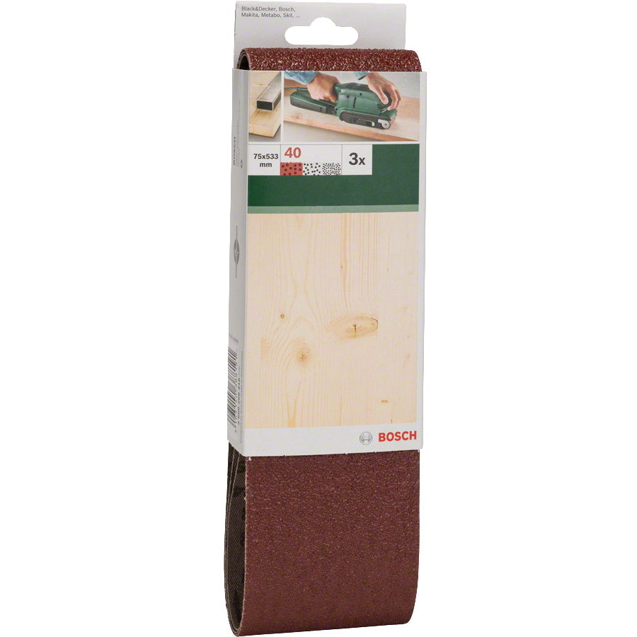 Buy Bosch 3 Piece Sanding Belt for Belt sanders 75 x 533 ( Select Size ) from Power Tool Services - Image 1 | Best Price
