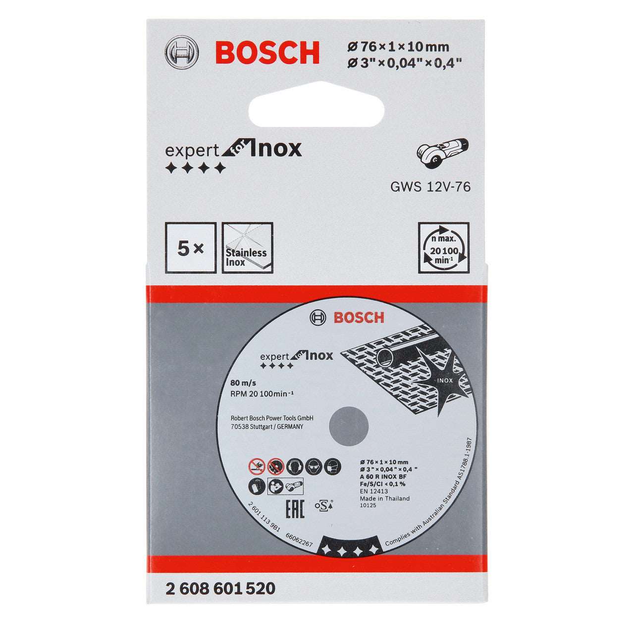 Bosch Bonded Disc 76X1.0X10Mm Exp Inox 5Pcs 2608601520 Power Tool Services