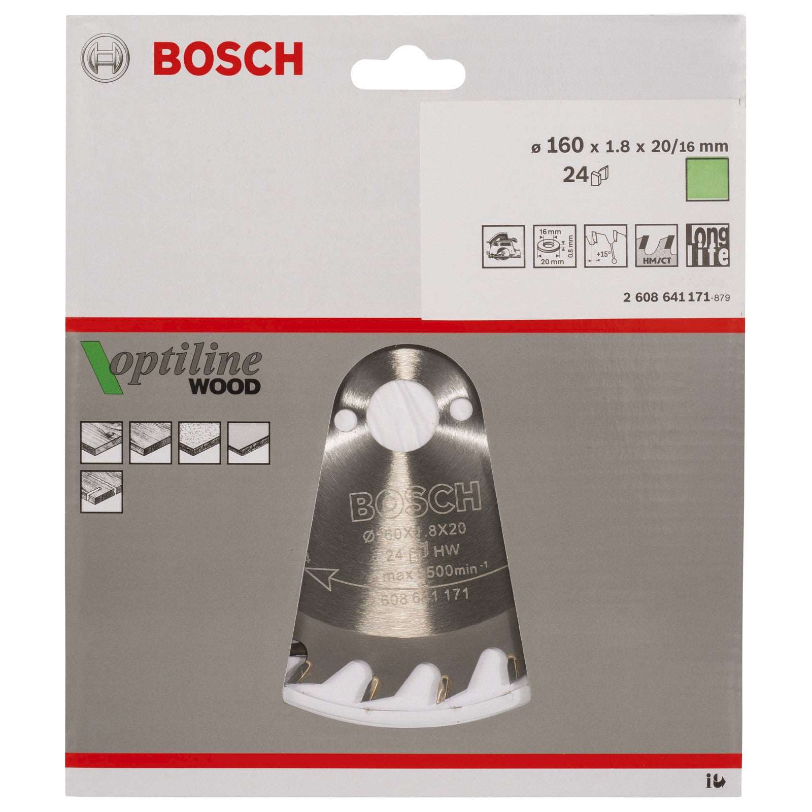 Bosch Circular Saw Blade Optiline Wood 160 x 20/16 x 1,8 mm, 24 2608641171 Power Tool Services