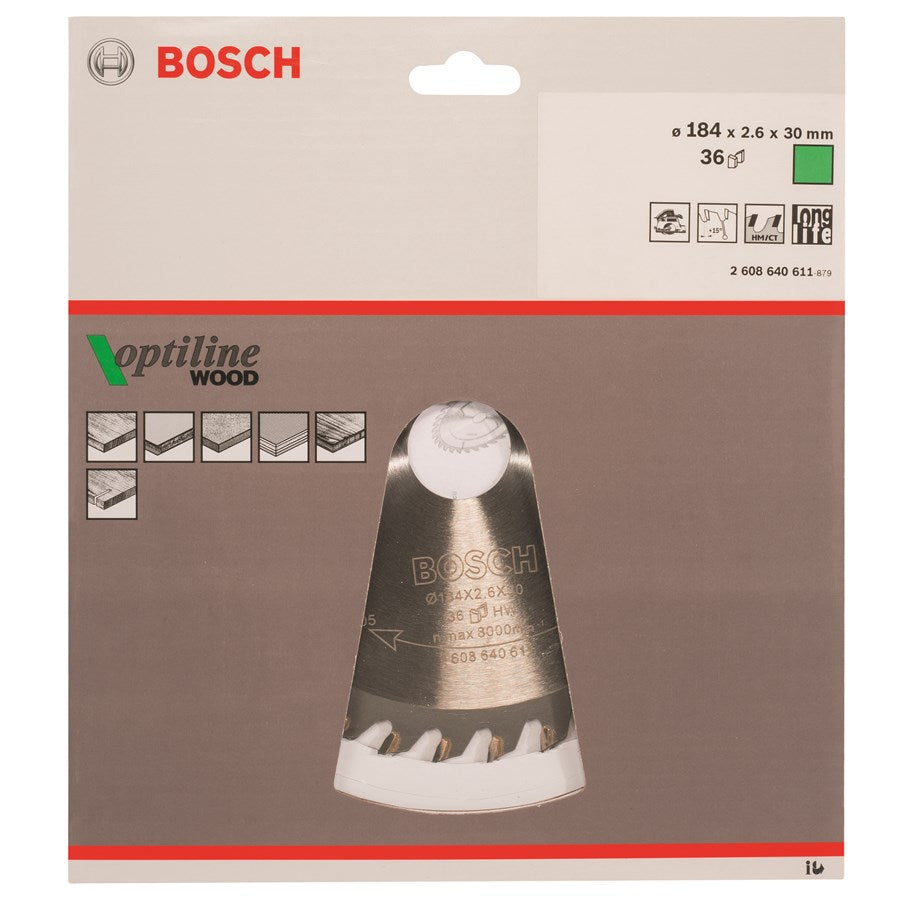 Bosch Circular Saw Blade Optiline Wood 184 x 30 x 2,6 mm, 36 2608640611 Power Tool Services