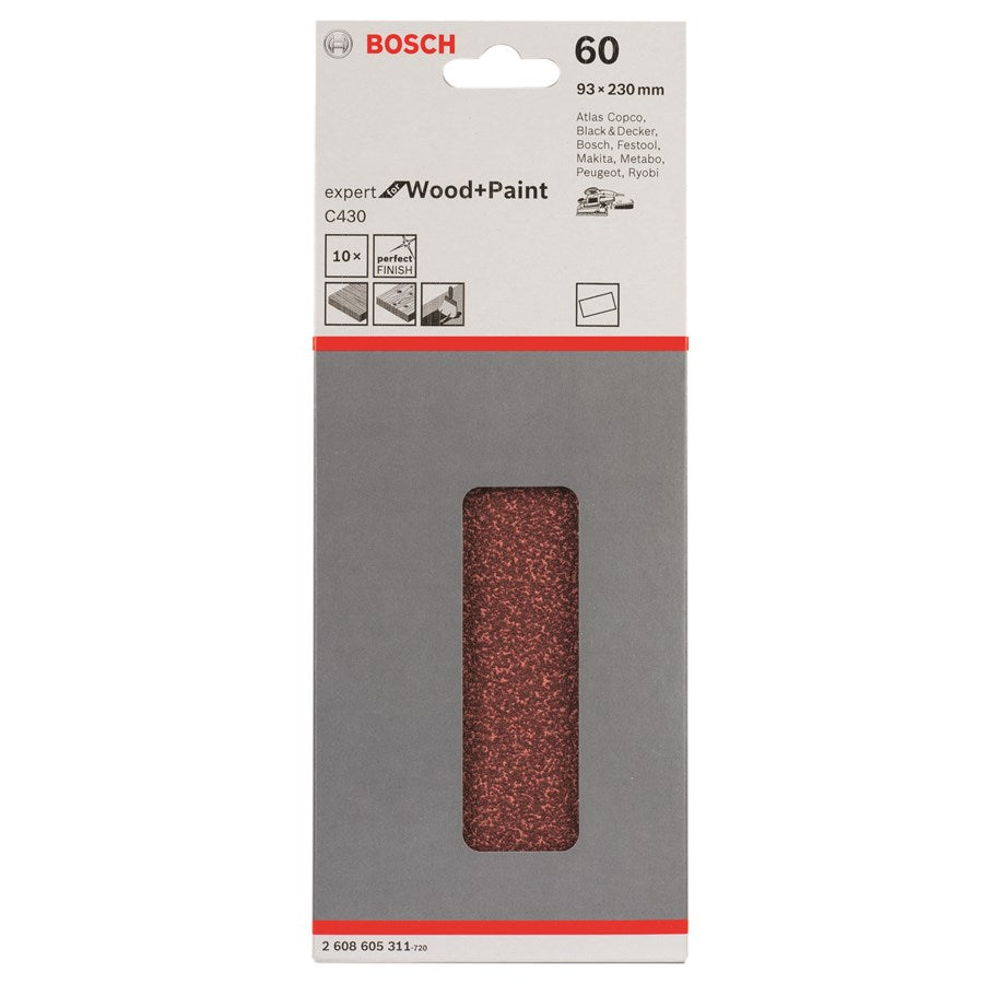 Bosch Expert for Wood & Paint, 93 x 230 mm, no holes, 10 pc, clip on ( Select Grit ) Power Tool Services