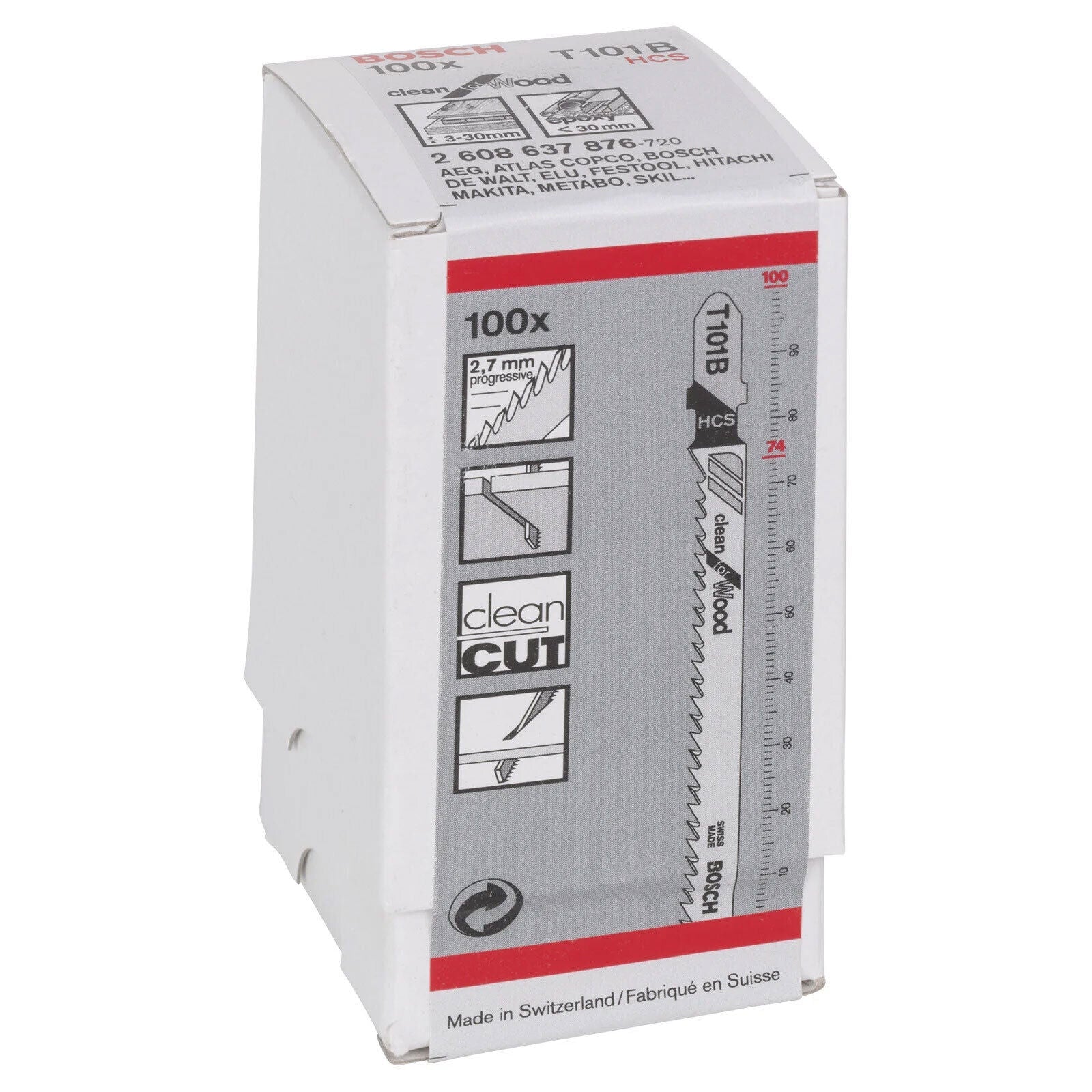 Bosch Jigsaw Blades HCS T 101 B Clean for Wood, 100 Pack 2608637876 Power Tool Services