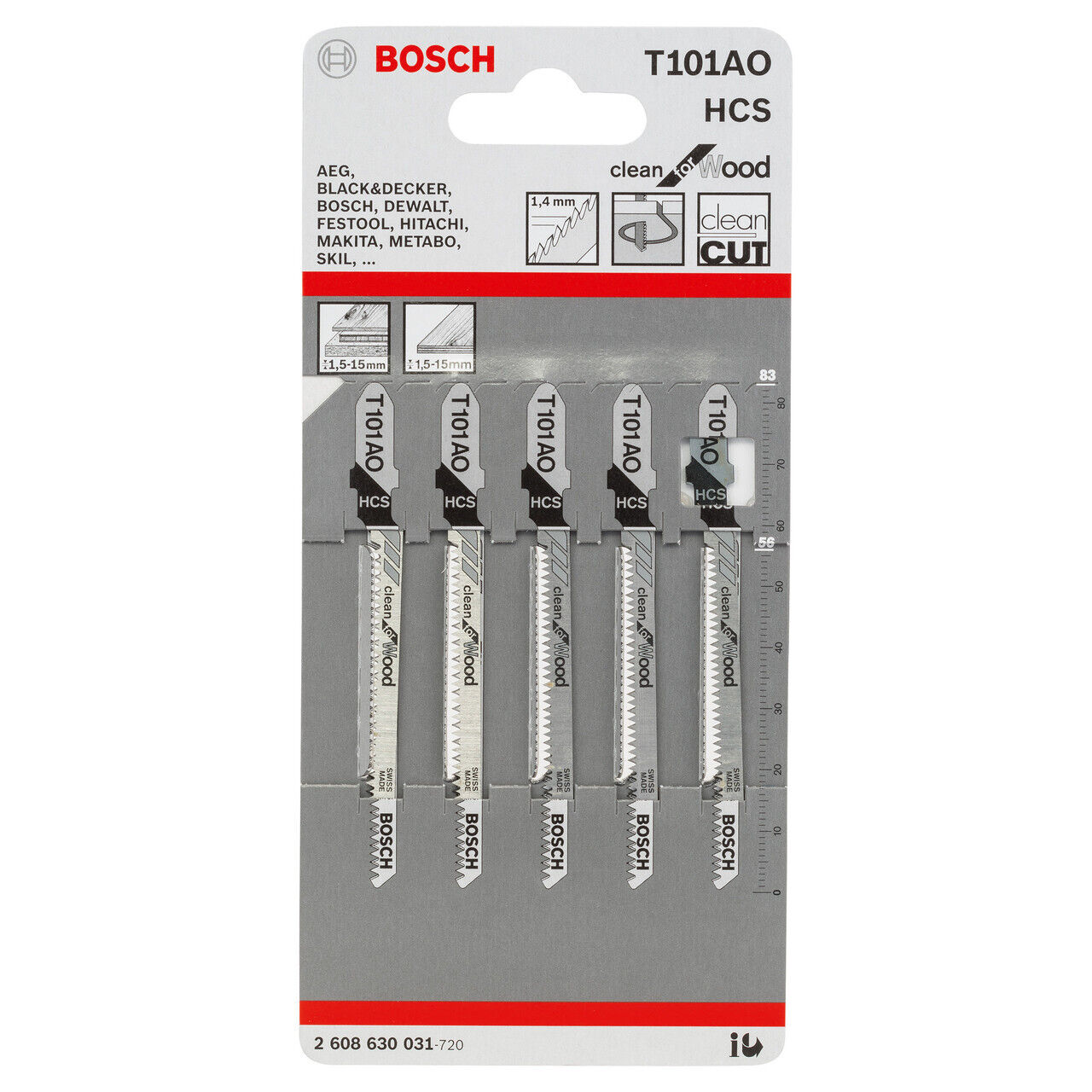 Buy Bosch Jigsaw Blades T101AO Clean For Wood 5Pack 2608630031 from Power Tool Services - Image 1 | Best Price