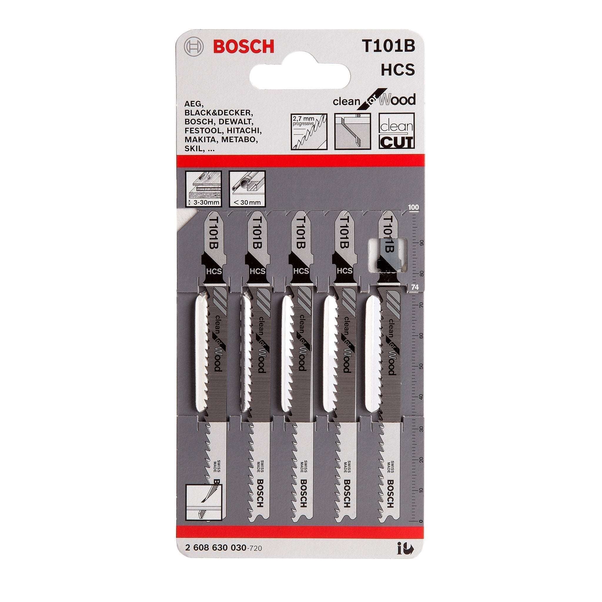 Buy Bosch Jigsaw Blades T101B Clean for Wood 5 Pack 2608630030 from Power Tool Services - Image 1 | Best Price