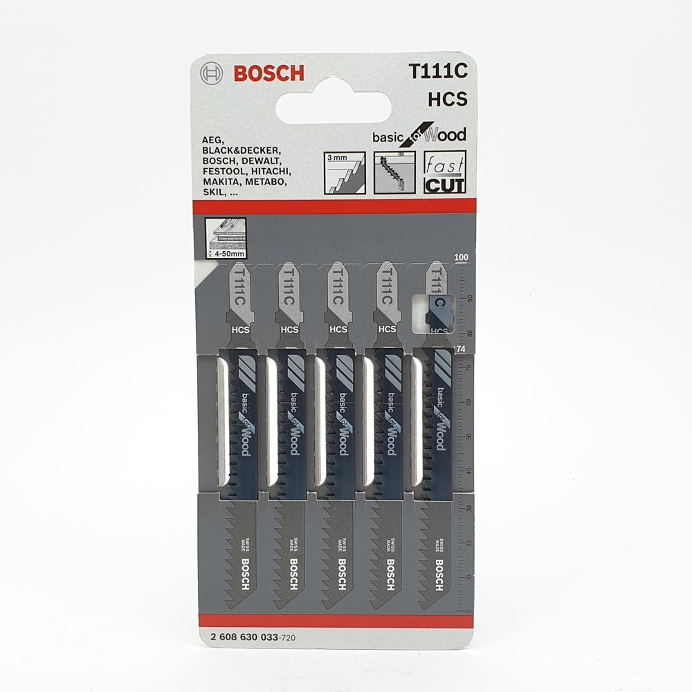 Buy Bosch Jigsaw Blades T111C for Wood Basic 5 Pack 2608630033 from Power Tool Services - Image 1 | Best Price