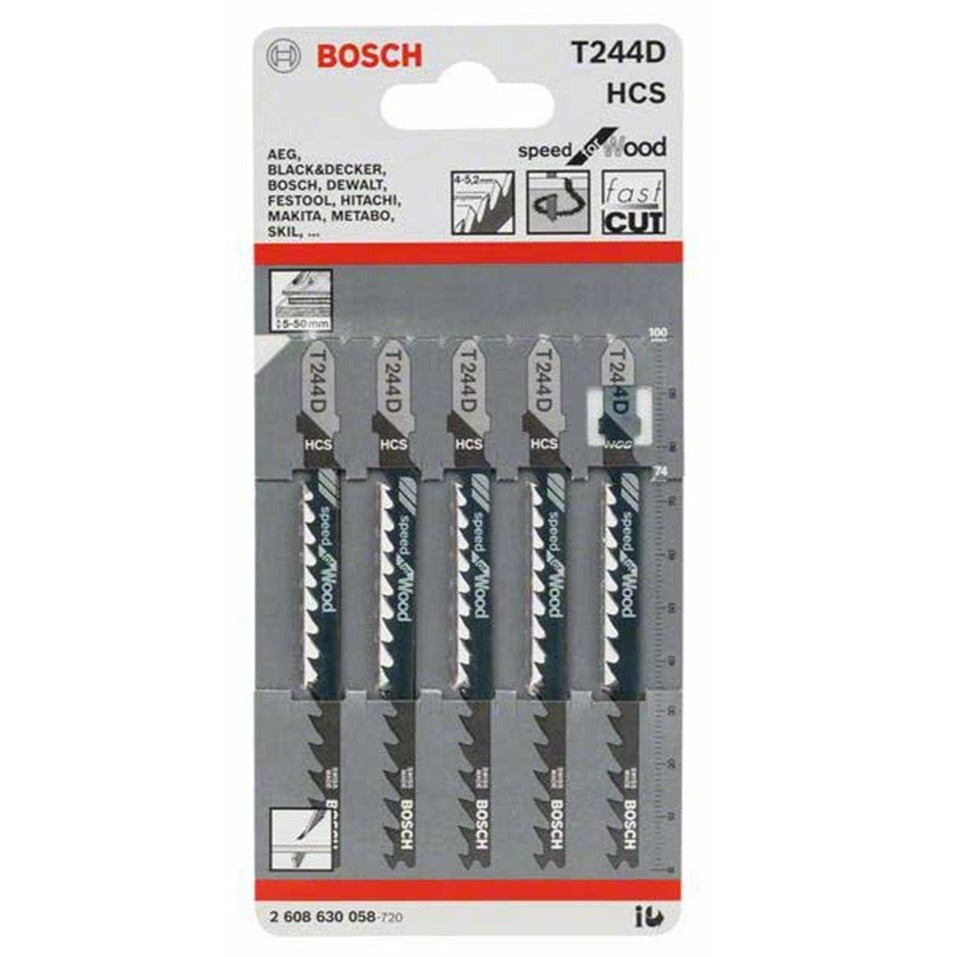 Buy Bosch Jigsaw Blades T244D fast cut 5 Pack 2608630058 from Power Tool Services - Image 1 | Best Price