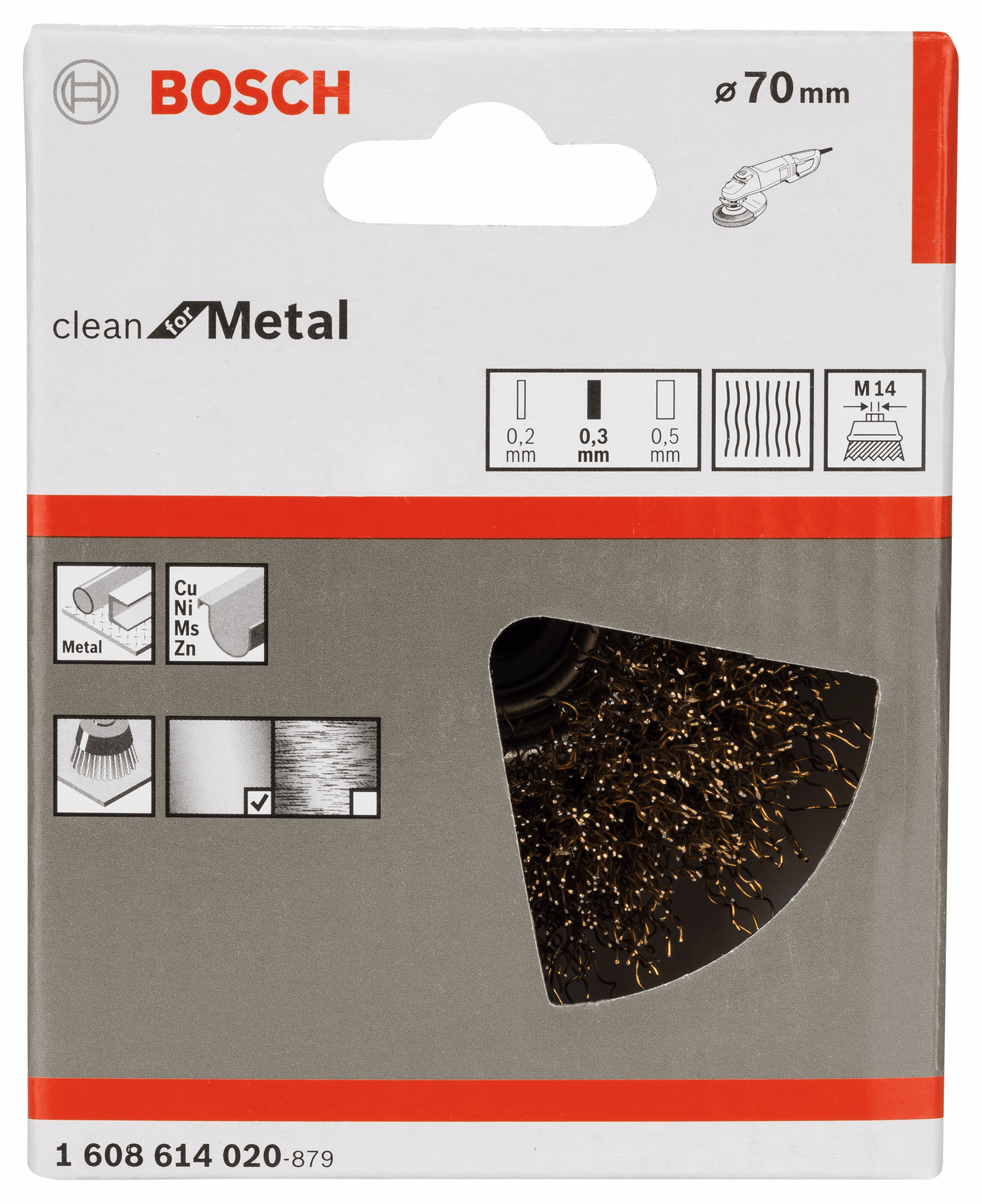 Bosch M14 Cup Brush 70Mm Crimped 0.3Mm Brass 1608614020 Power Tool Services