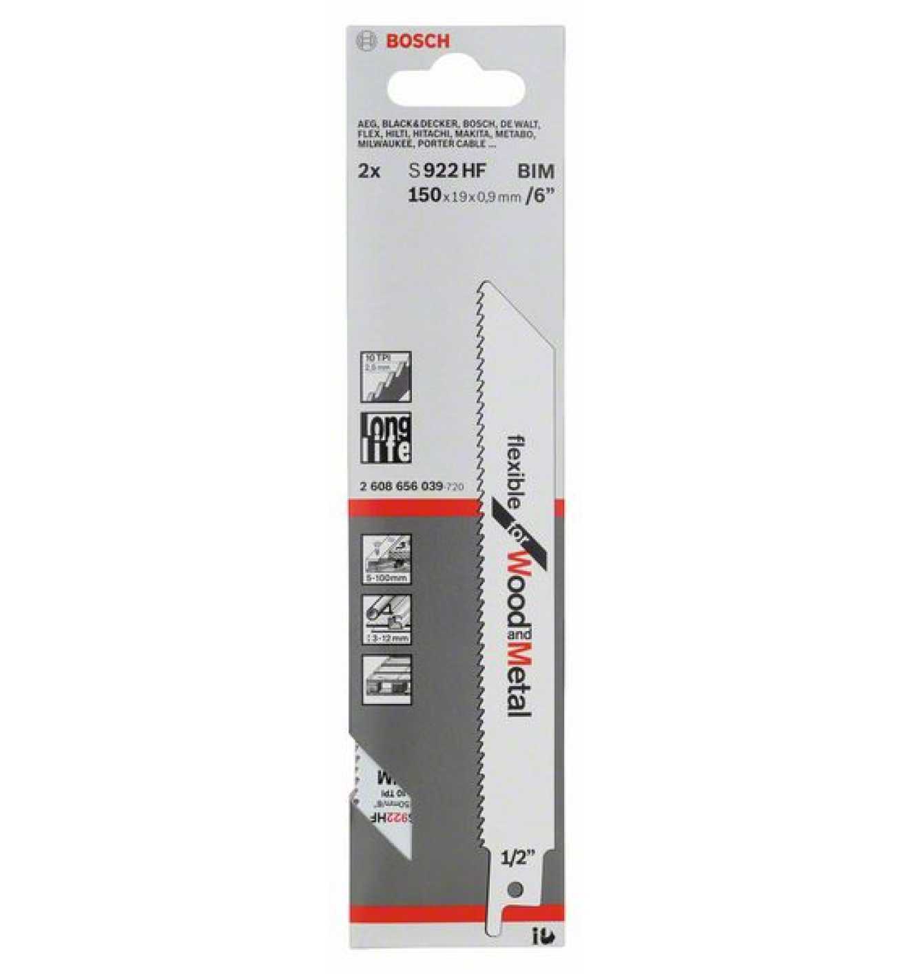 Buy Bosch Sabre Saw Blades S922Hf For Wood With Nail 2 Pack 2608656039 from Power Tool Services - Image 1 | Best Price