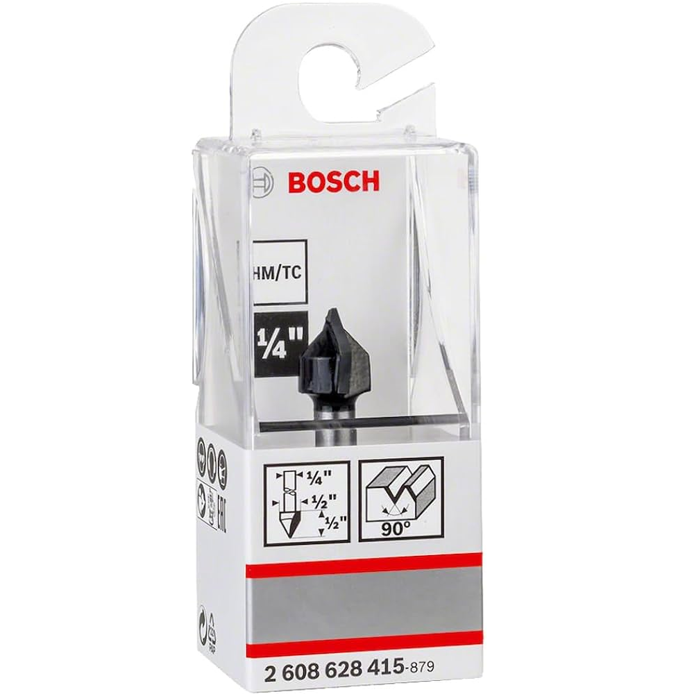 Buy Bosch V-groove bit, 1/4", D1 12.7 mm, L 12.7 mm, G 45 mm, 90° 2608628415 from Power Tool Services - Image 1 | Best Price