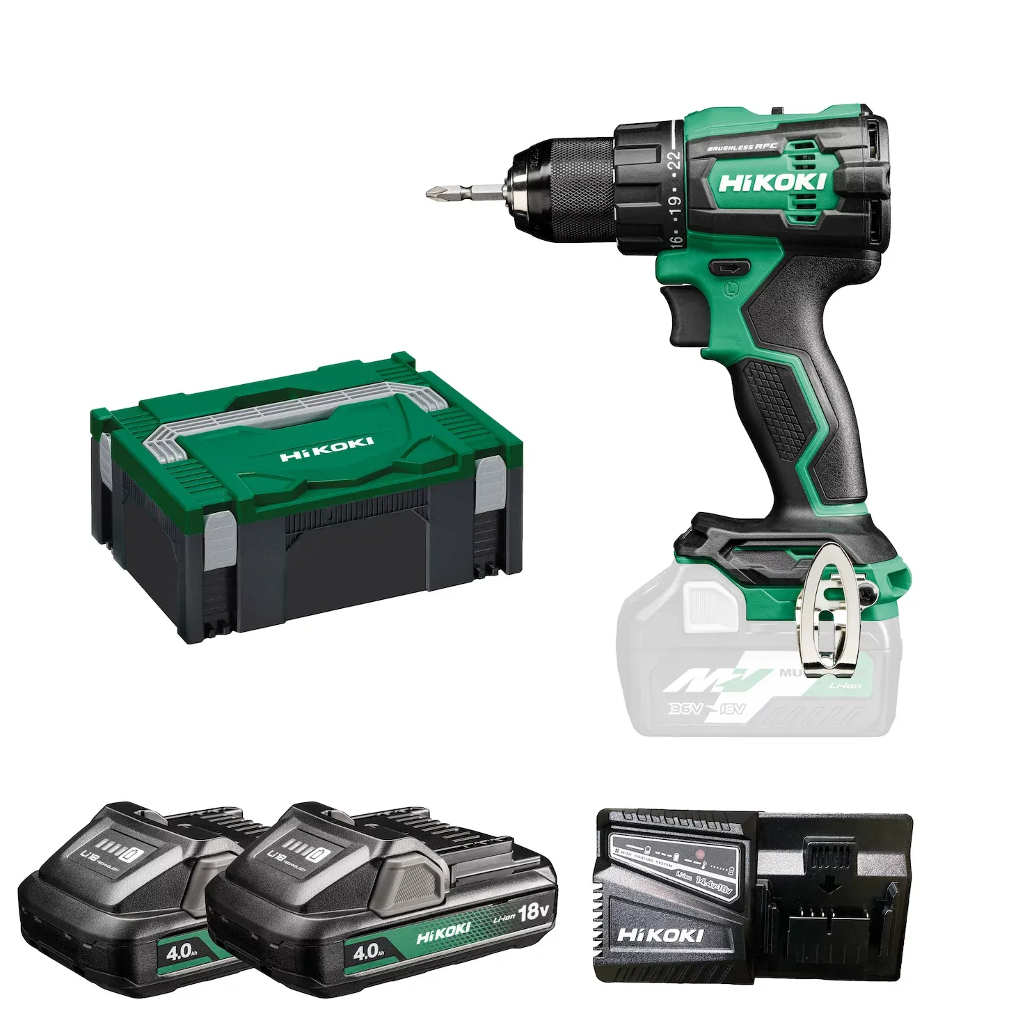 Hikoki 18v Cordless Driver Drill DS18DE 4.0Ah set DS18DE 1 - Power Tool Services