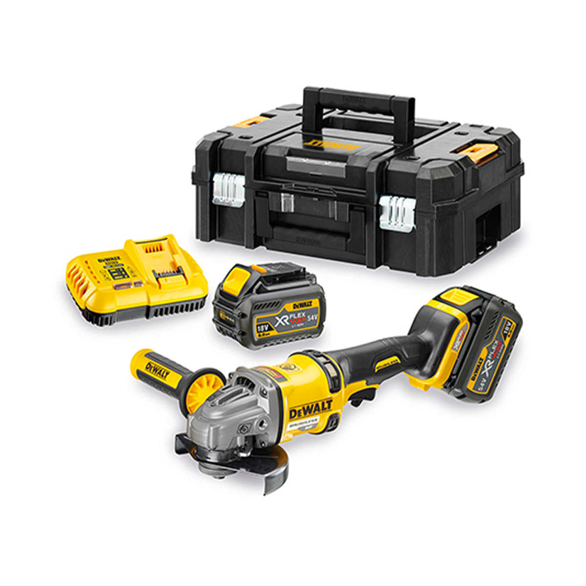 Buy Dewalt 54V 54V Brushless Angle Grinder with Batteries DCG414T2 from Power Tool Services - Image 1 | Best Price
