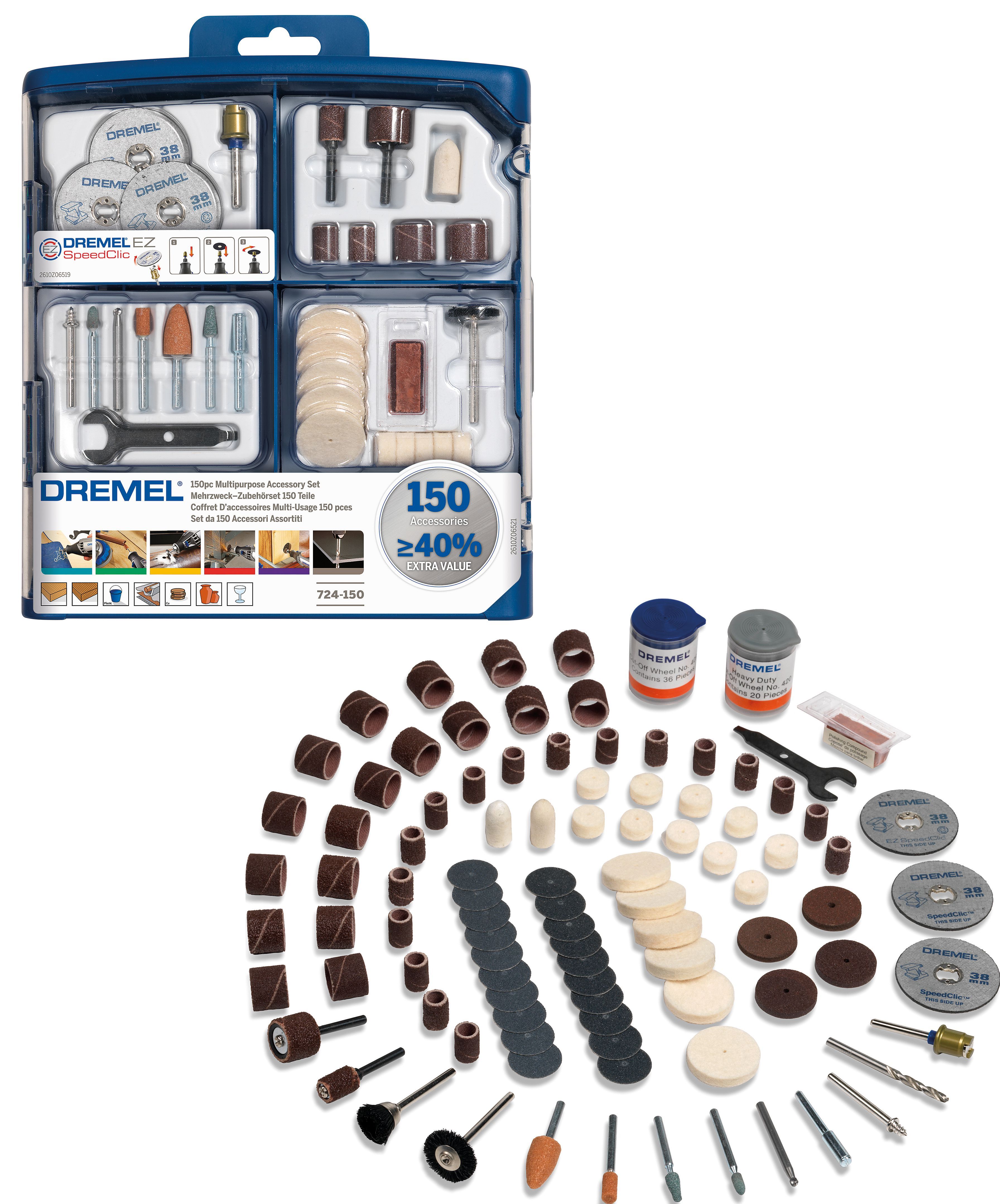 Buy Dremel Multipurpose Accessory Set 150 Pieces (724) from Power Tool Services - Image 1 | Best Price