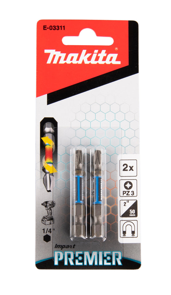 Makita | Torsion screw bit Impact Premier, PZ3, 50 mm, 1/4", 2 pcs | E-03311 3