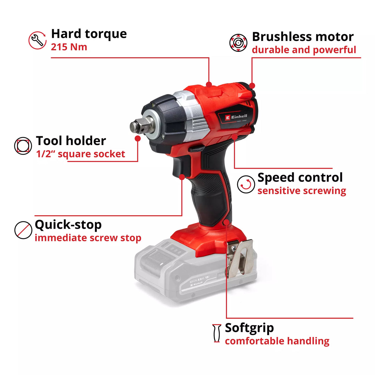 Einhell Professional Impact Wrench 215Nm 18V TE-CW 18 Li Brushless-Solo 3 - Power Tool Services