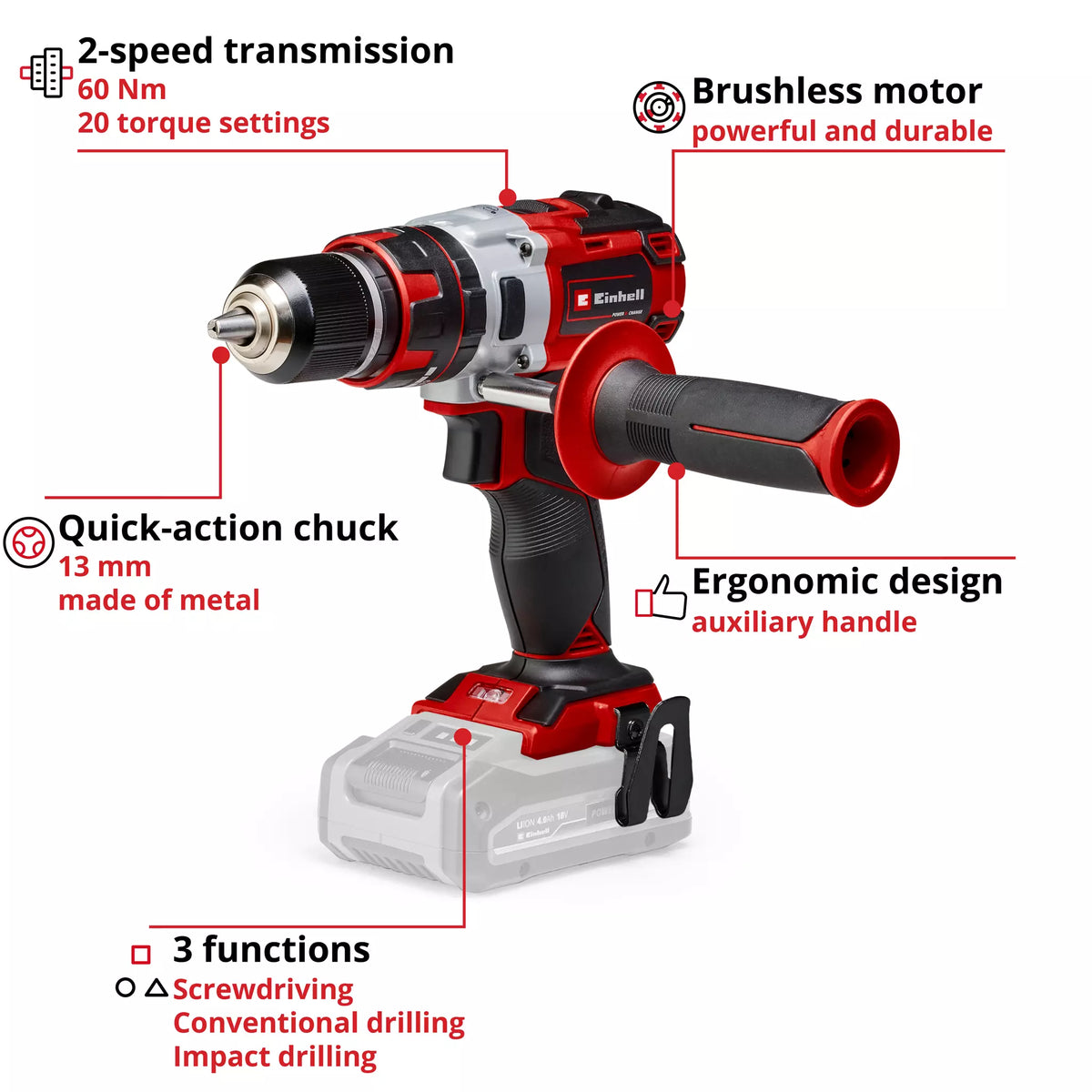 Einhell Professional Cordless Impact Drill TP-CD 18 Li-i Brushless-Solo 4 - Power Tool Services