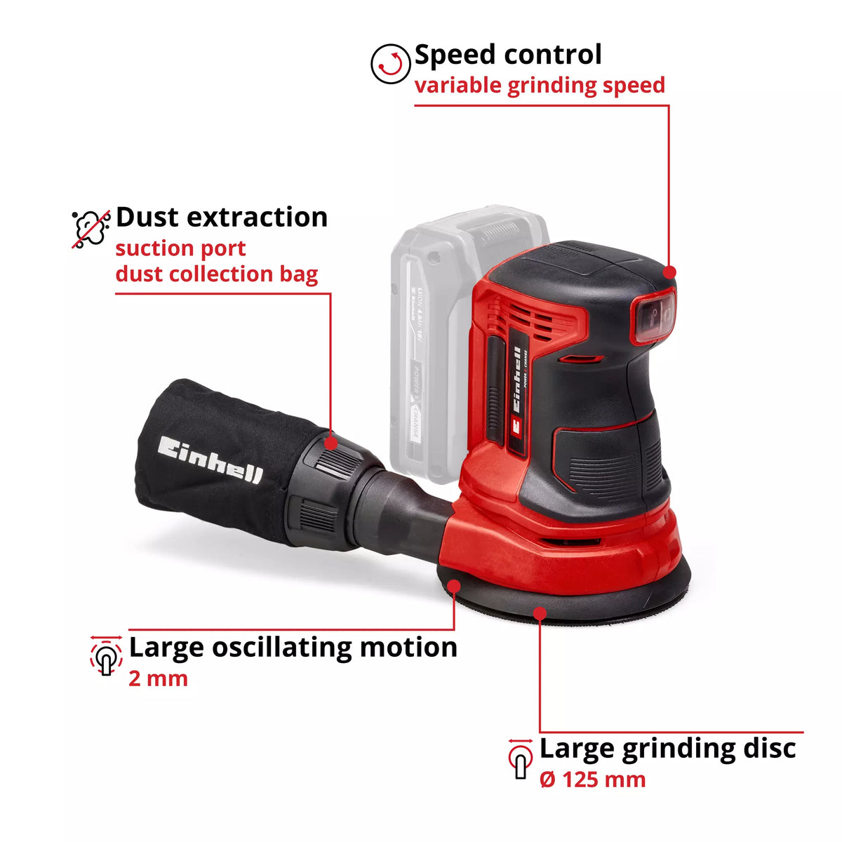 Einhell Random Orbital Sander 125mm 18V TE-RS 18 Li-Solo 4 - Power Tool Services