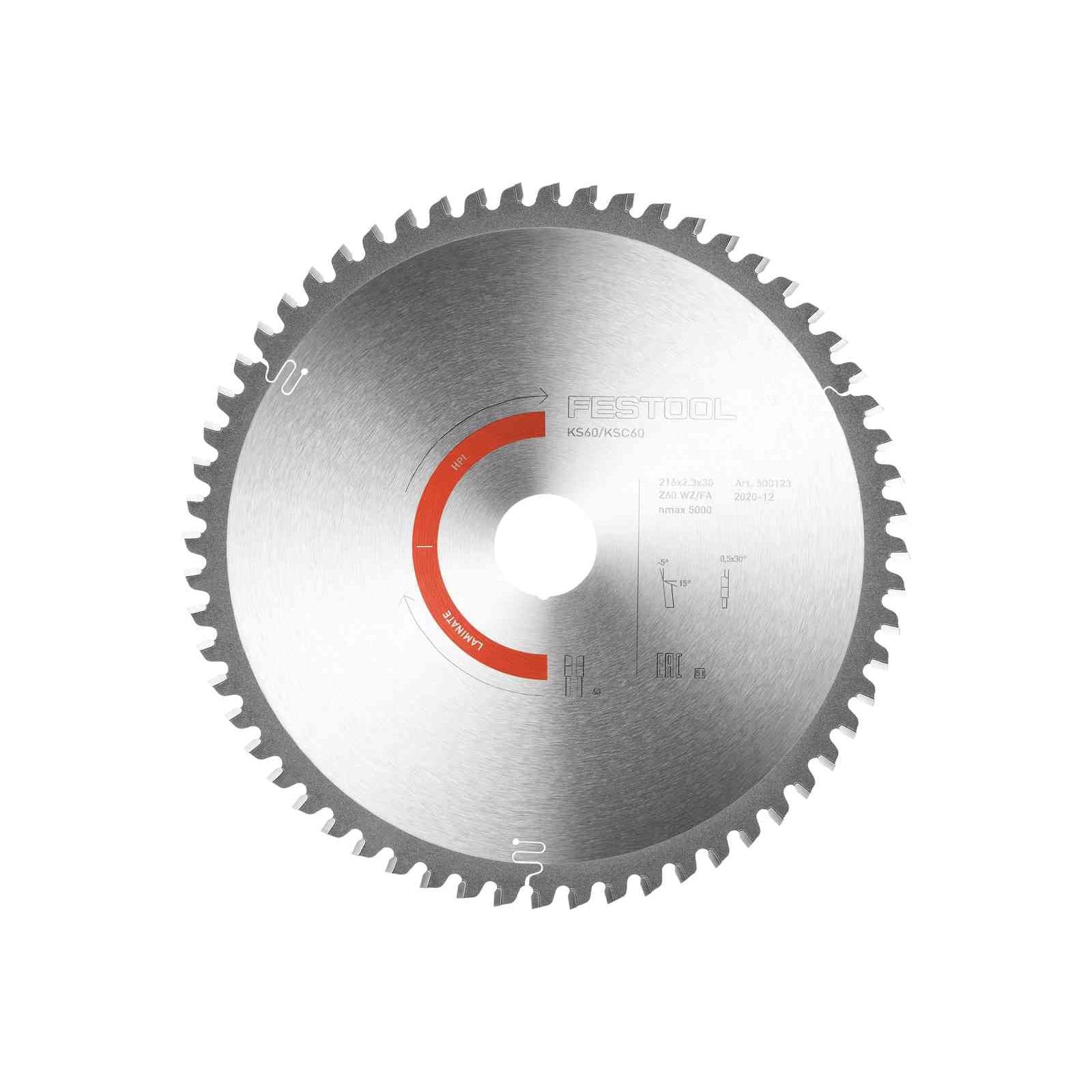 Buy Festool Saw blade LAMINATE/HPL HW 216x2,3x30 WZ/FA60 500123 from Power Tool Services - Image 1 | Best Price