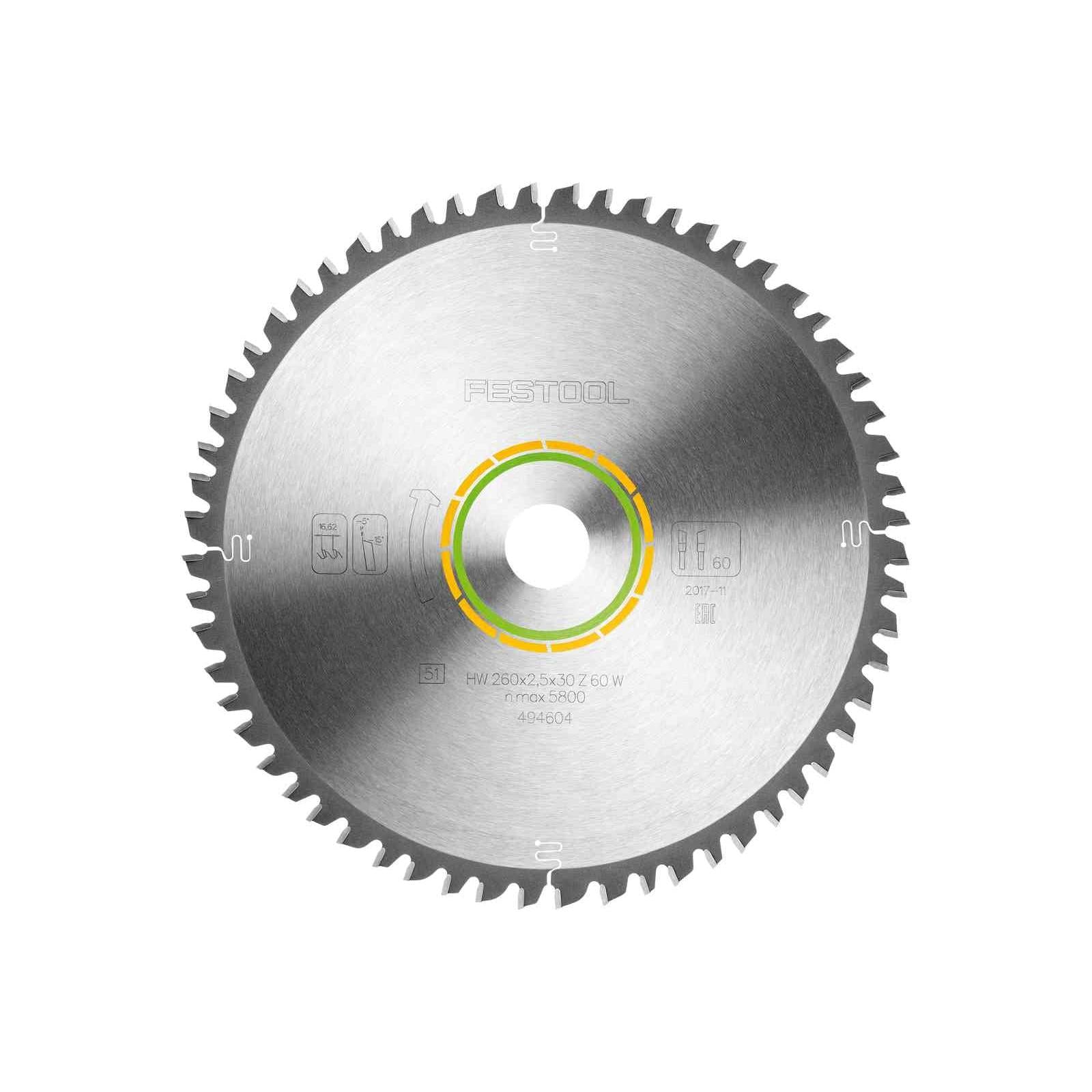 Buy Festool Saw blade WOOD UNIVERSAL HW 260x2,5x30 W60 494604 from Power Tool Services - Image 1 | Best Price