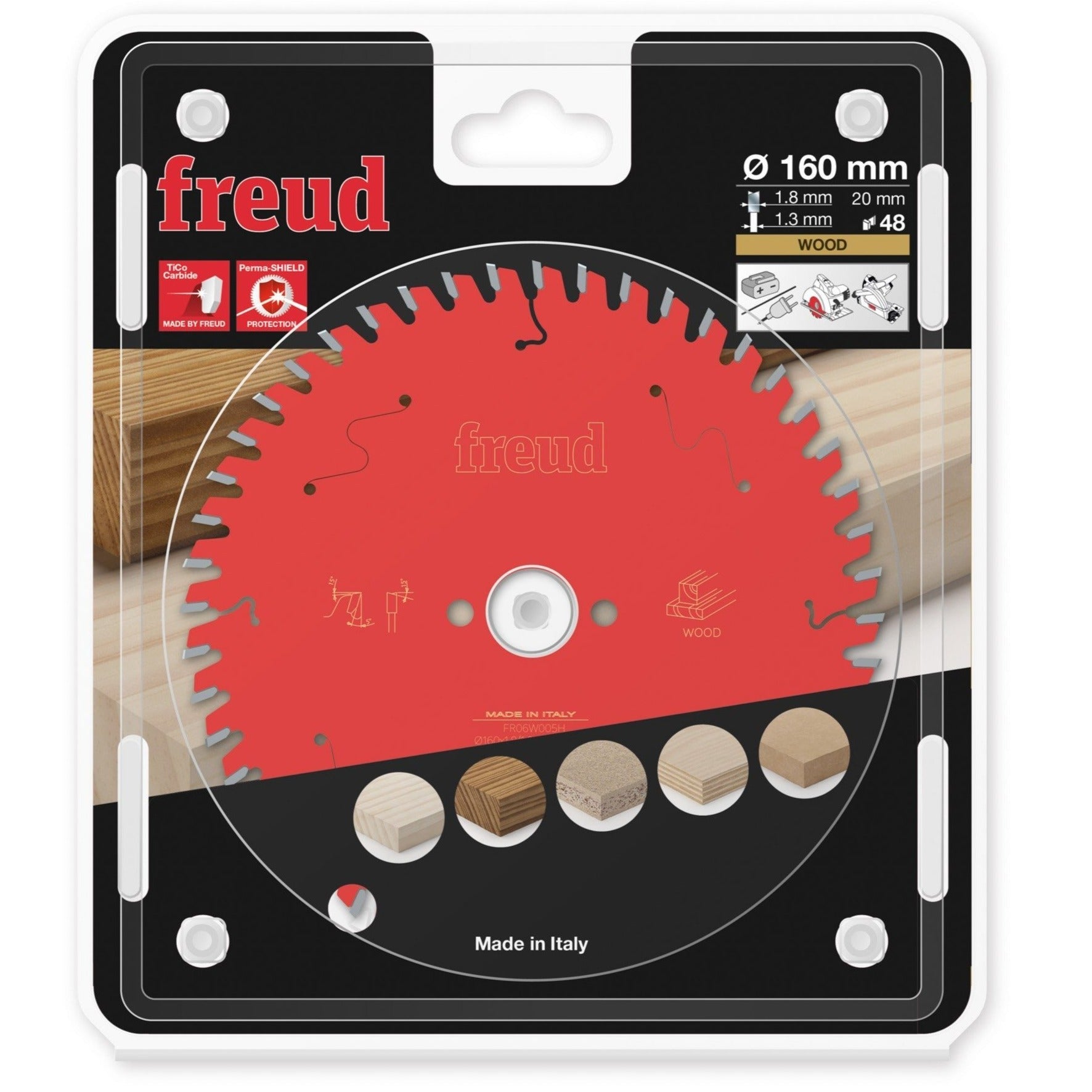 Buy Freud TCT Circular Saw Blade 160MM X X 1.8MM X B20 MM X 48T FR06W005H from Power Tool Services - Image 1 | Best Price