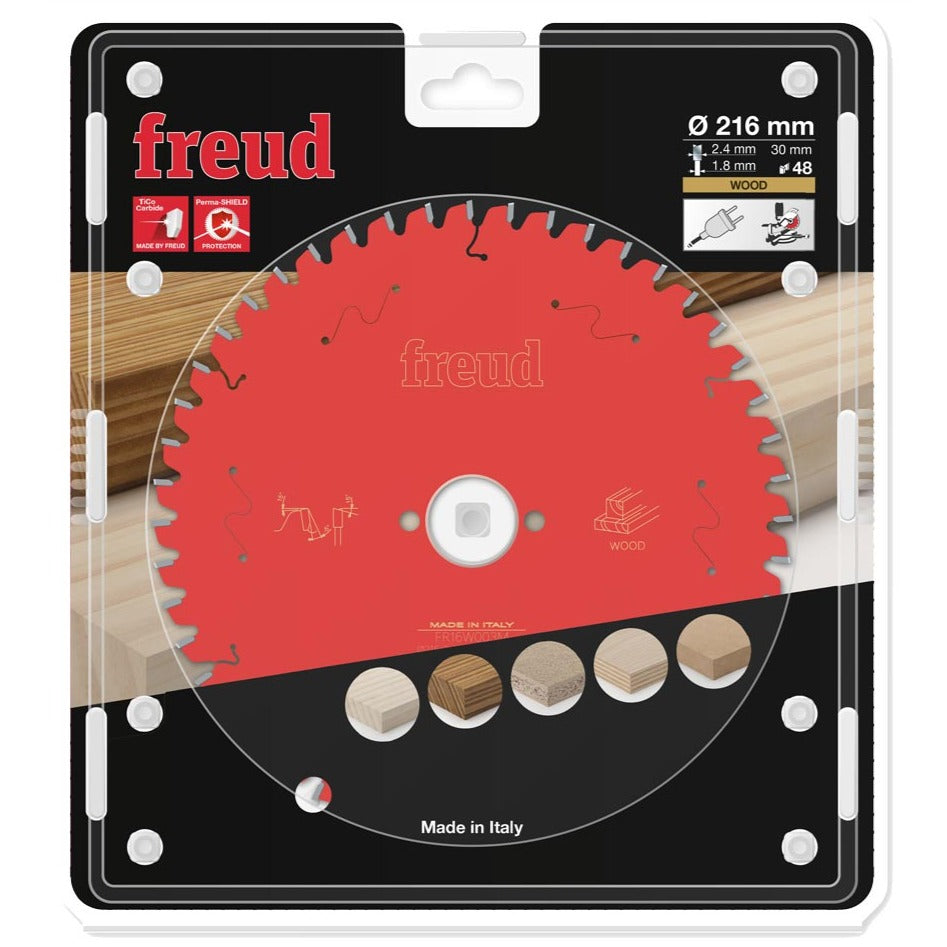 Buy Freud TCT Circular Saw Blade 216MM X 2.4 X B30MM X 48T FR16W003M from Power Tool Services - Image 1 | Best Price