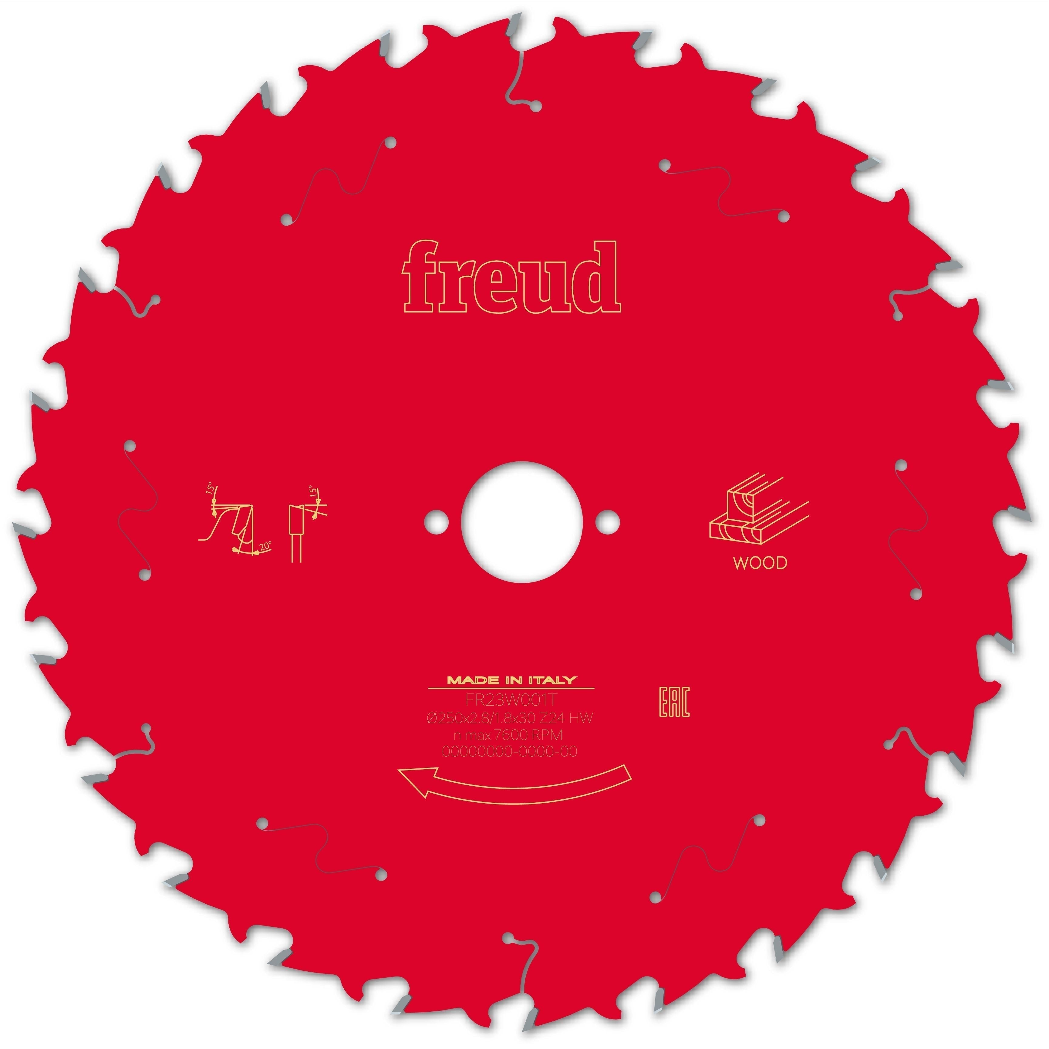 Buy Freud TCT Circular Saw Blade 250MM X 2.8 X B30MM X 24T FR23W001T from Power Tool Services - Image 2 | Best Price