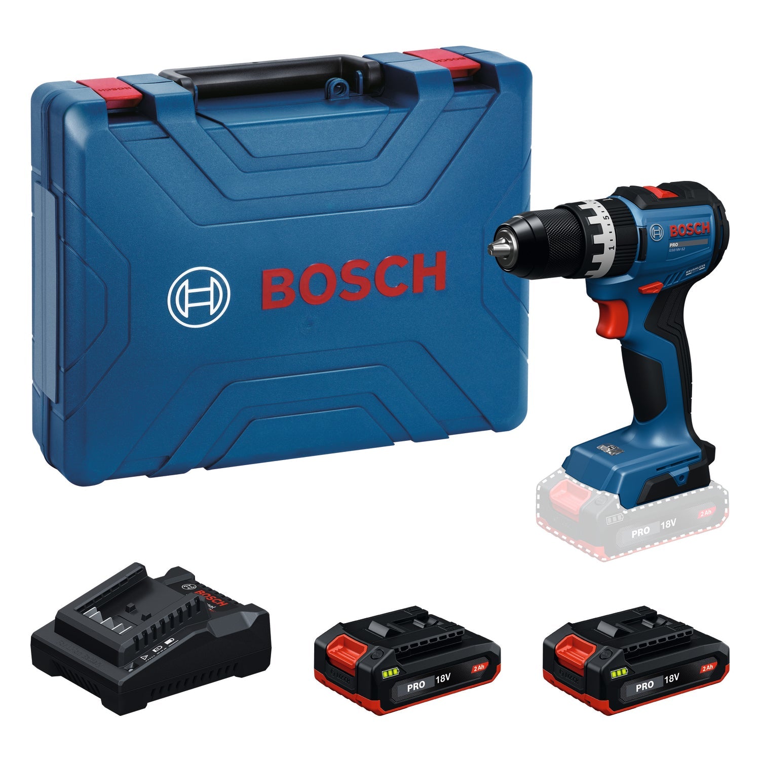 Bosch Professional Cordless Impact Drill GSB 18V-52 (2 x 2.0Ah) + Charger 06019S01K9 1 - Power Tool Services