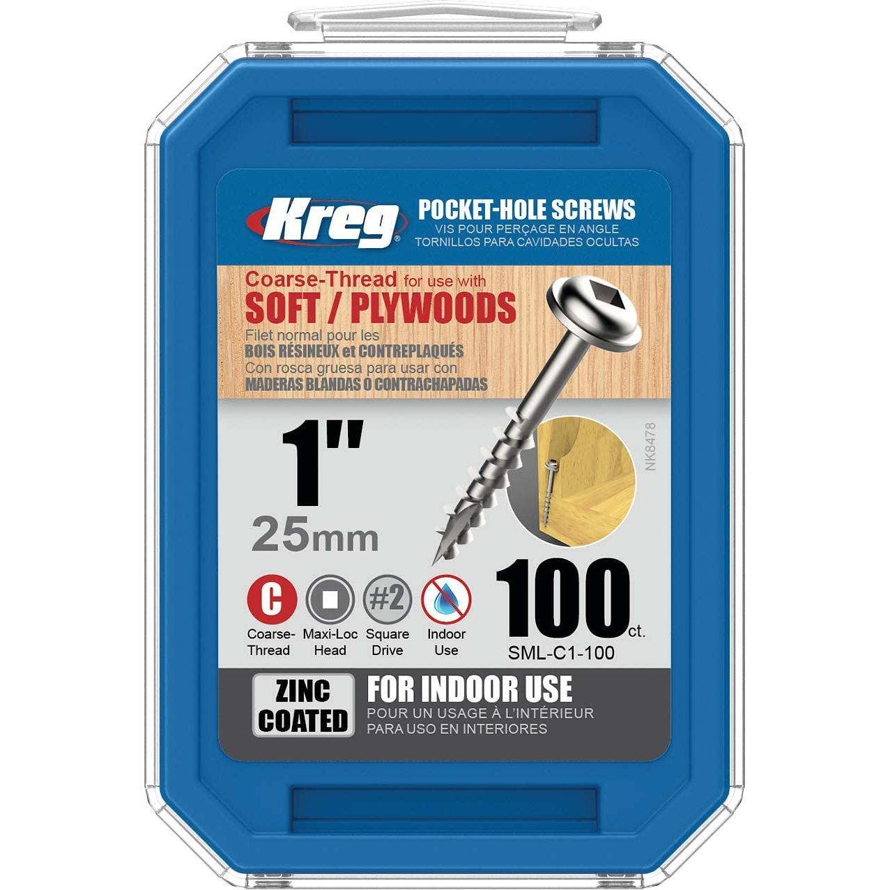 Buy Kreg Pocket Hole Screws 1' Coarse KR SML-C1-100 from Power Tool Services - Image 1 | Best Price