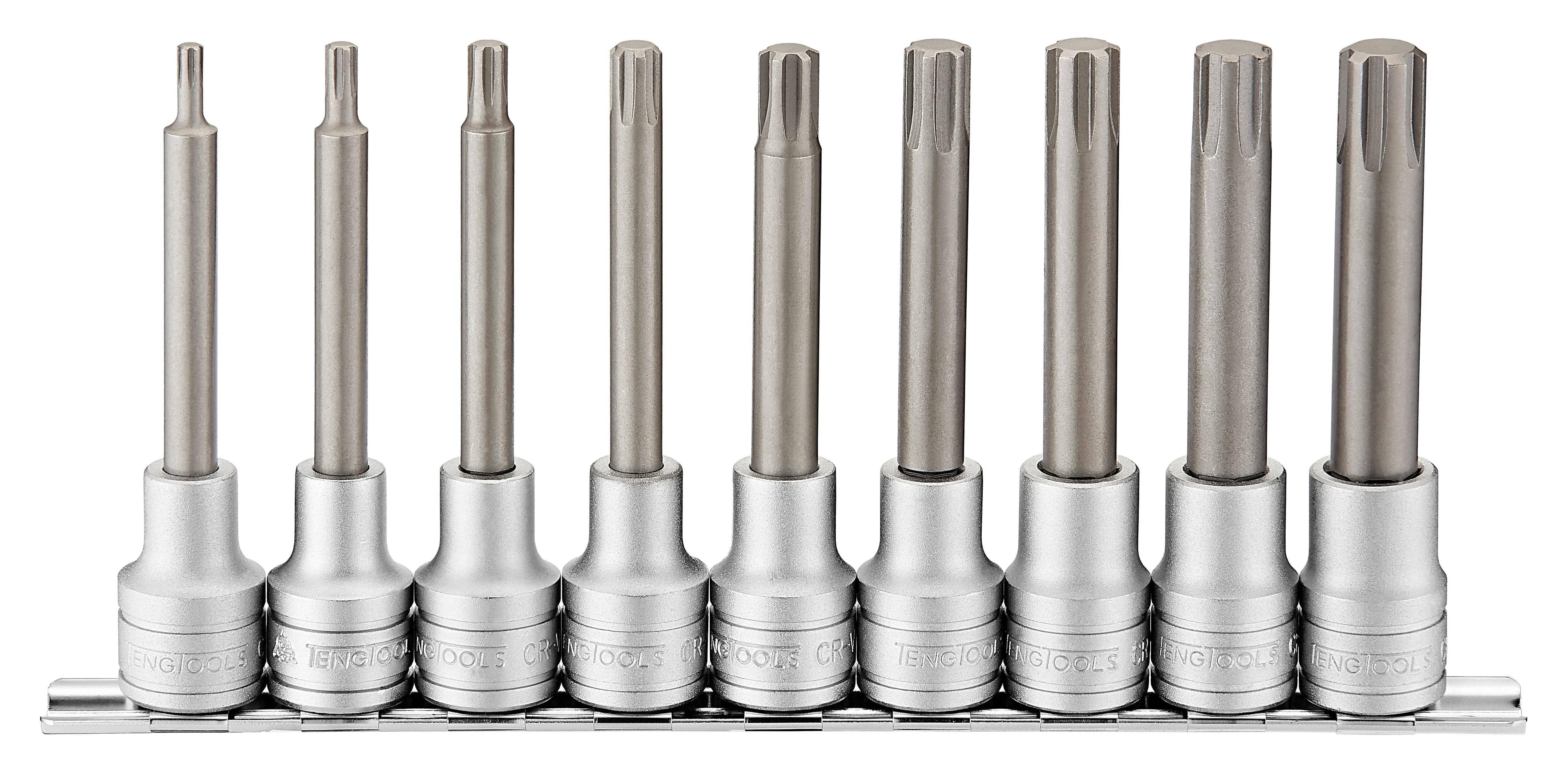 Buy Teng Tools 9PC 1/2inch Drive 100mm Long Ribe Bit Socket Set on Clip Rail from Power Tool Services - Image 1 | Best Price
