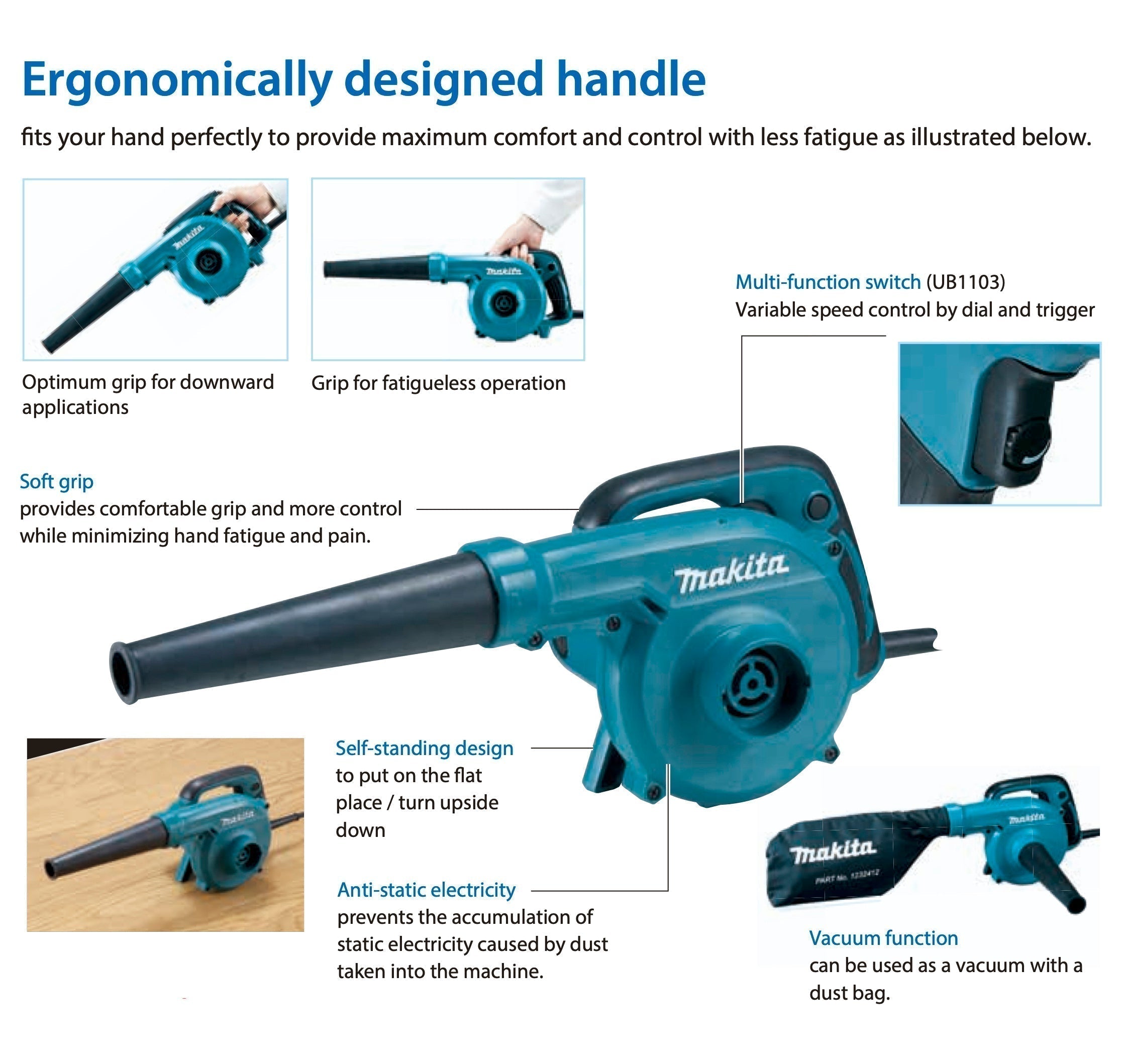 Buy Makita Blower UB1103 (With Dust Bag - Variable Speed) from Power Tool Services - Image 4 | Best Price