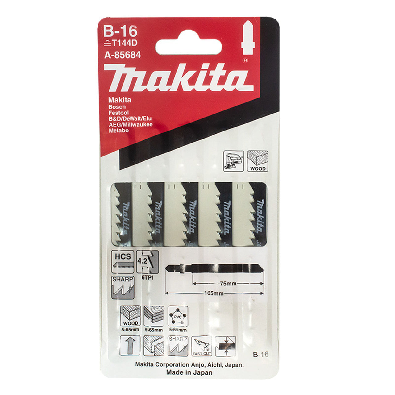 Buy Makita Jigsaw Blades T144D 5 Pack A-85684 from Power Tool Services - Image 1 | Best Price
