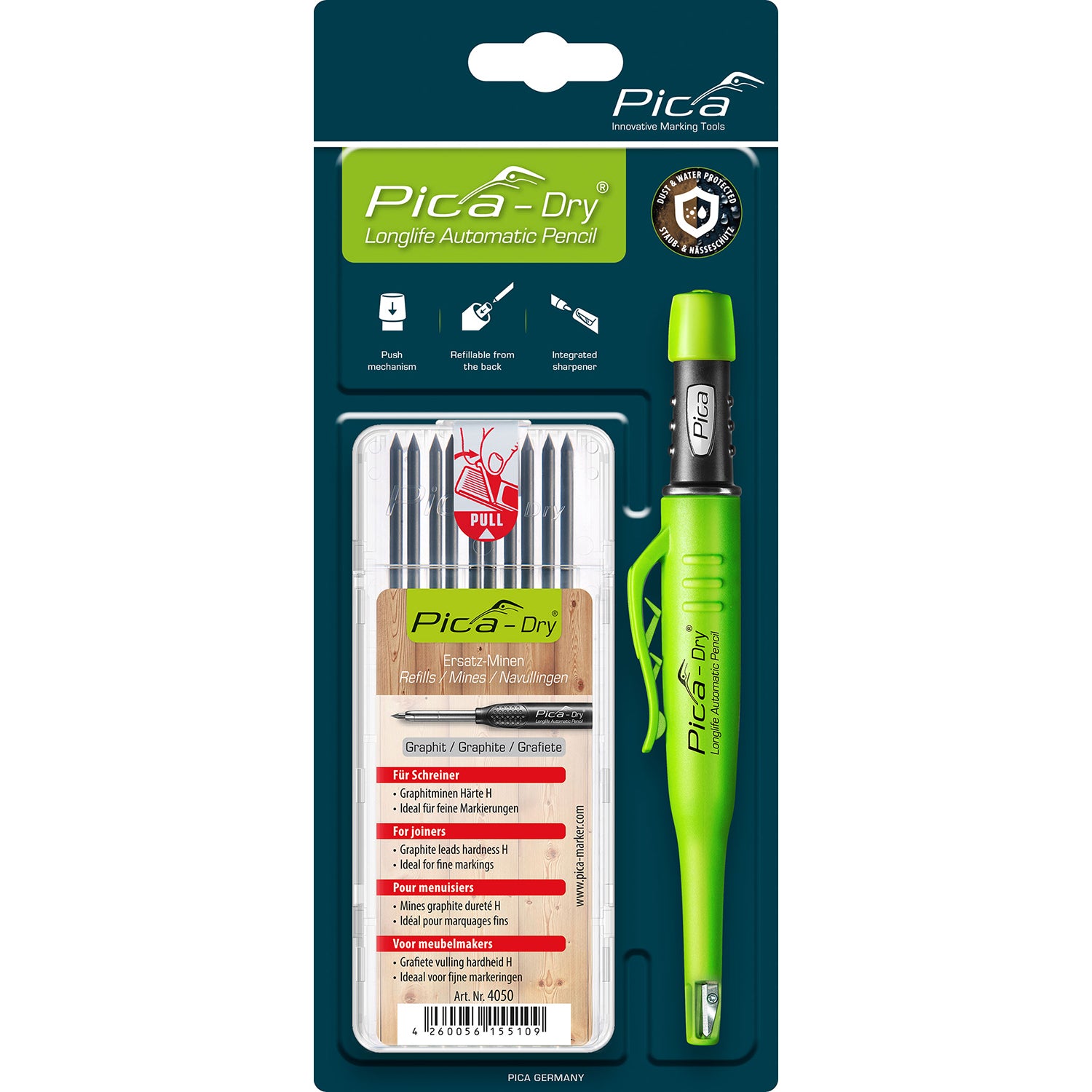 Pica 3030 Dry Long-Life Pencil + 4050 "'H" Graphite Refill Set 1 - Power Tool Services