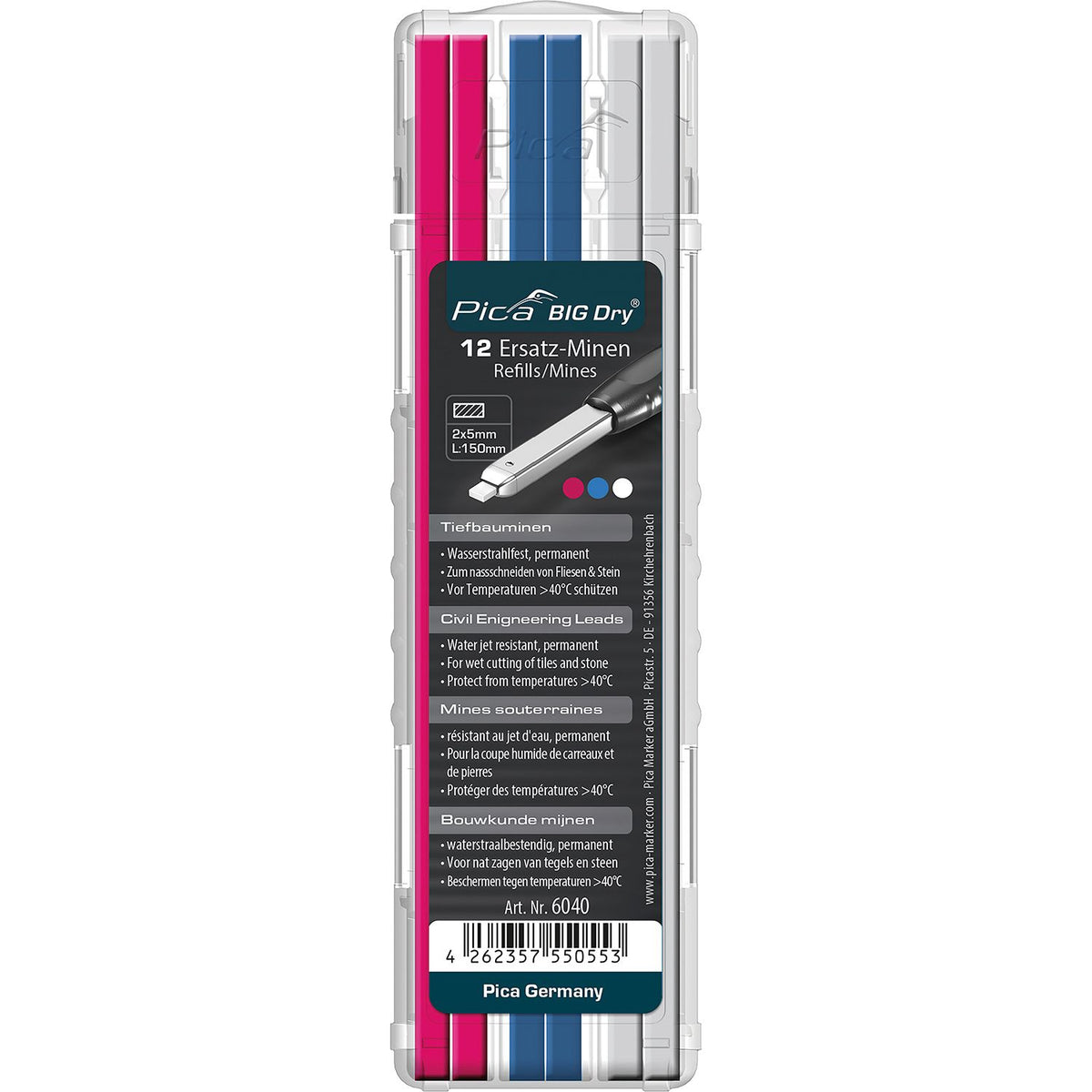 Pica Big Dry Permanent Lead Refill 12pc Set Ass. Colors - Image 1