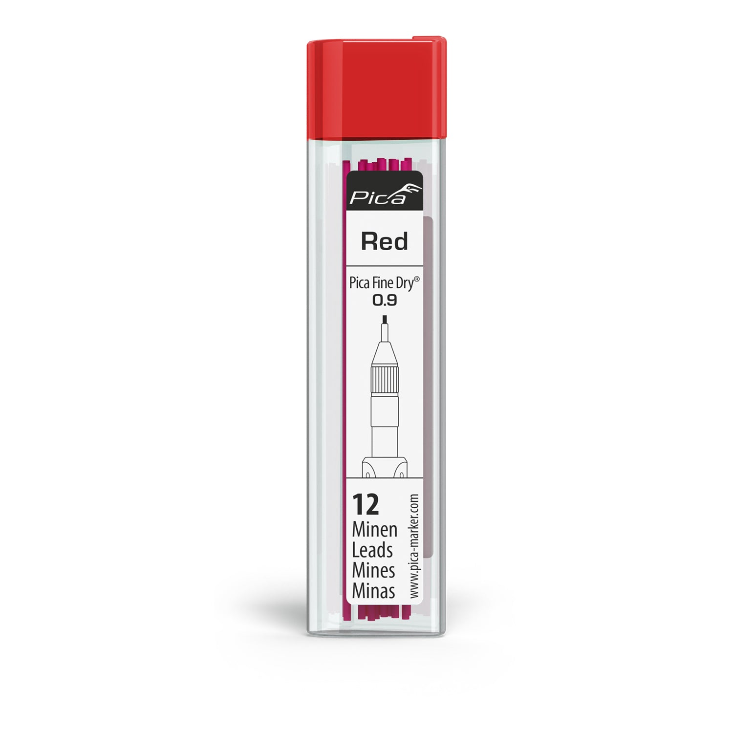 Pica Pica Fine Dry 0.9mm Lead 12pc Refill Set Red PICA7031 - Power Tool Services