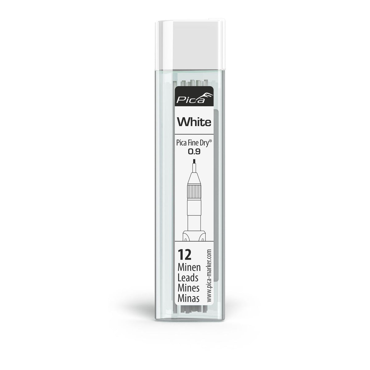 Pica Fine Dry 0.9mm Lead 12pc Refill Set White