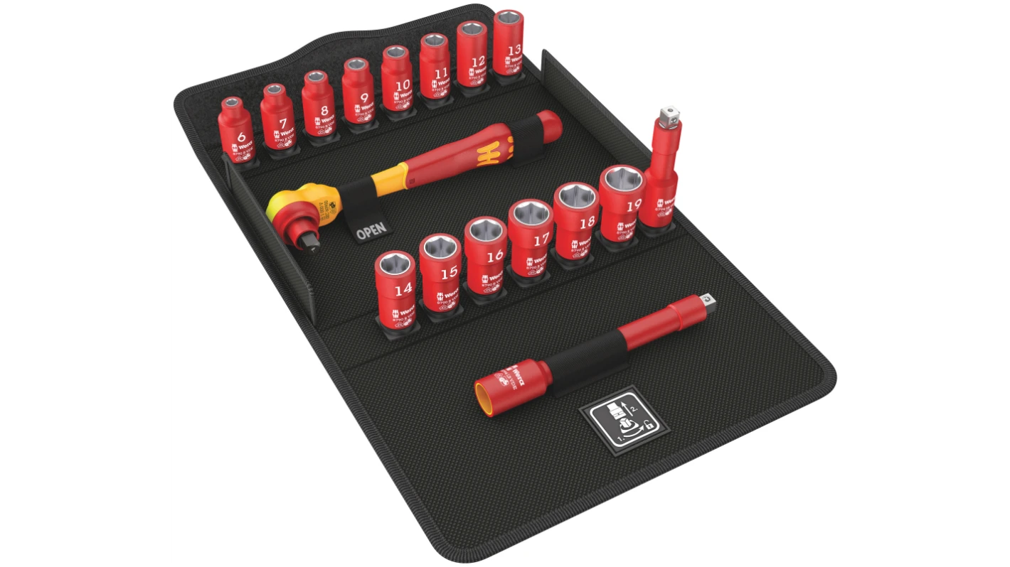 Wera 8100 SB VDE 1 Zyklop Ratchet set, insulated, switch lever, 3/8" drive, metric, 17 pieces 1 - Power Tool Services