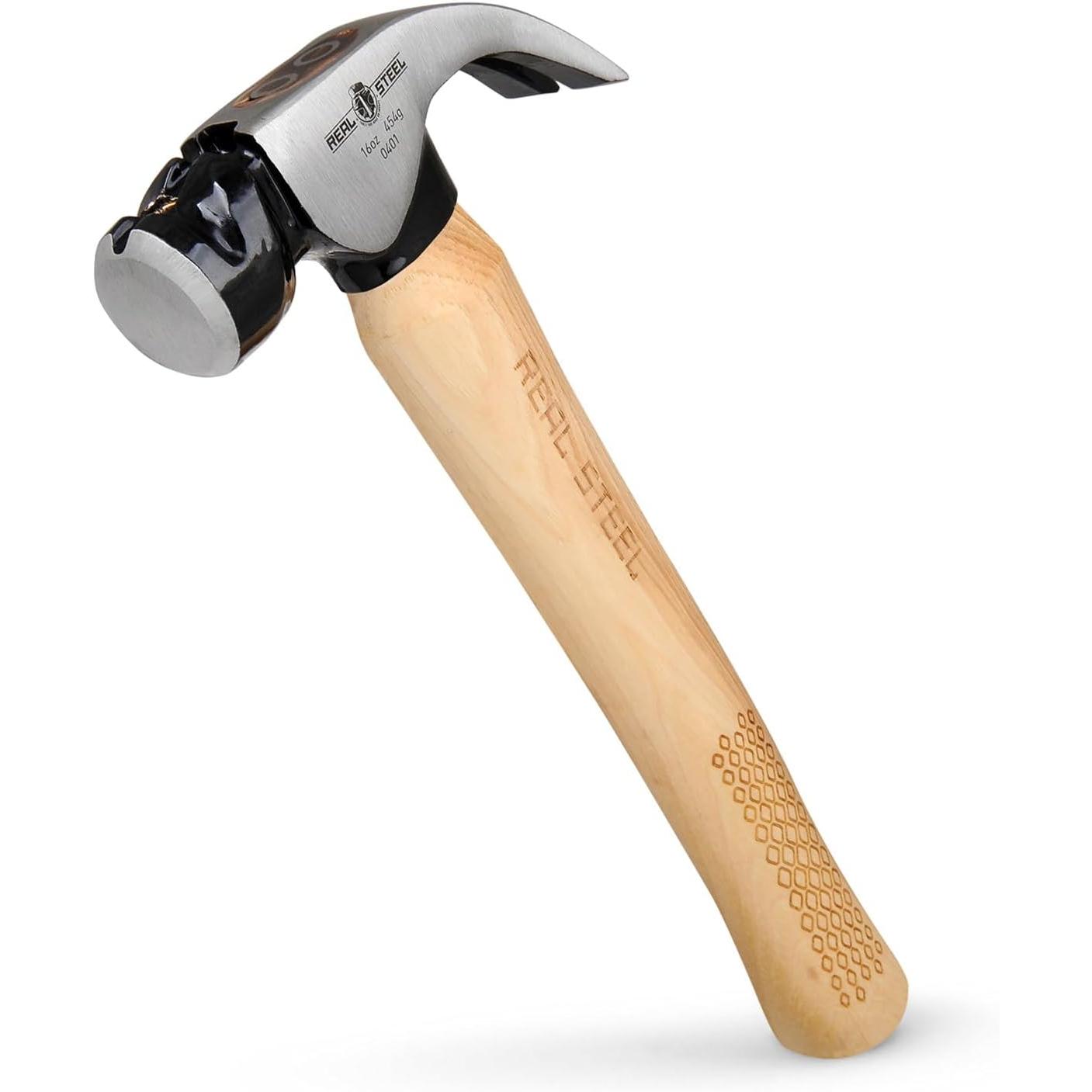 Real Steel Hammer Claw Curved 450g 16oz Hick. Wood Handle RSH0401 Power Tool Services
